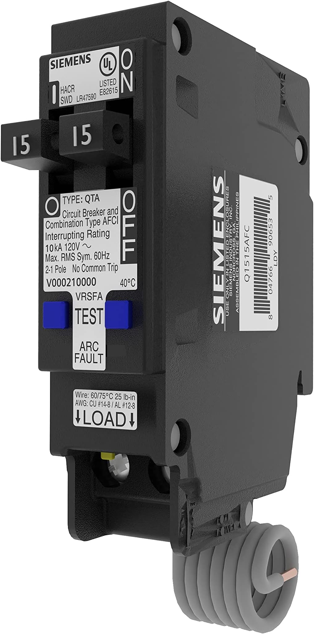 15A 120V 1-Pole Tandem CAFCI Type QTA Circuit Breaker