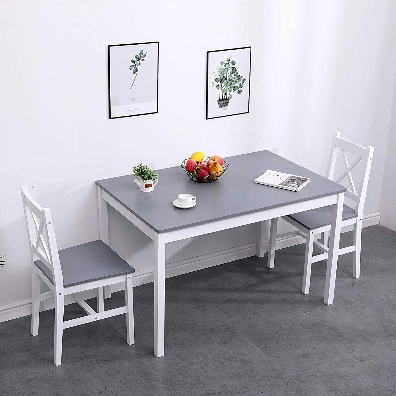 SogesPower Set da Pranzo per 4 Persone, Tavolo da Pranzo con 4 Sedie, Tavolo da Cucina in Legno, Tavolo da Pranzo e Sedie, Set di Mobili Salvaspazio per Cucina e Soggiorno, Grigio/Bianco
