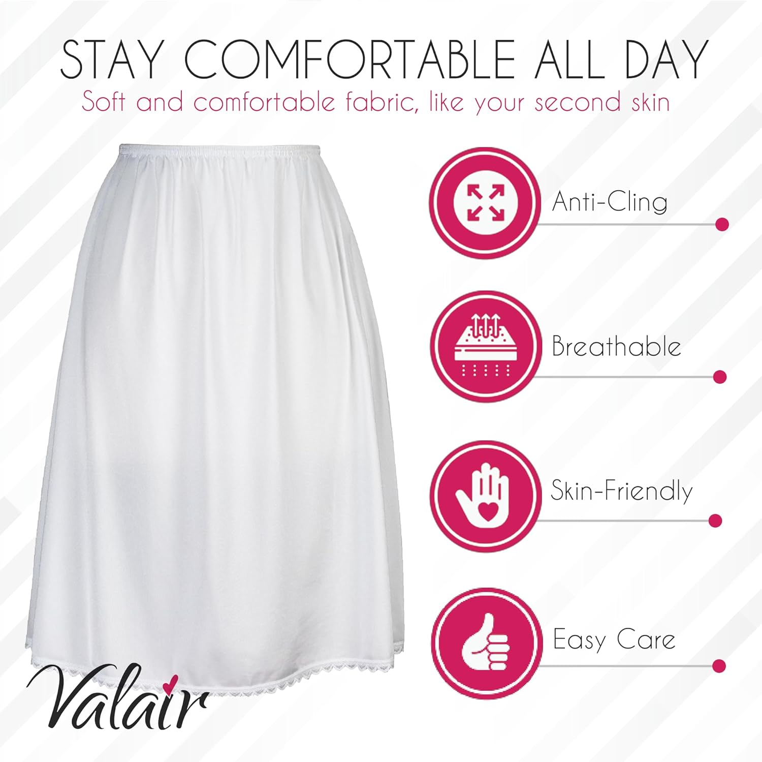 Valair Classic Short and Long Half Slip Skirt for Ladies and Girls - Slight Flair - Anti Static - Ranges 14" Till 34" - Image 3