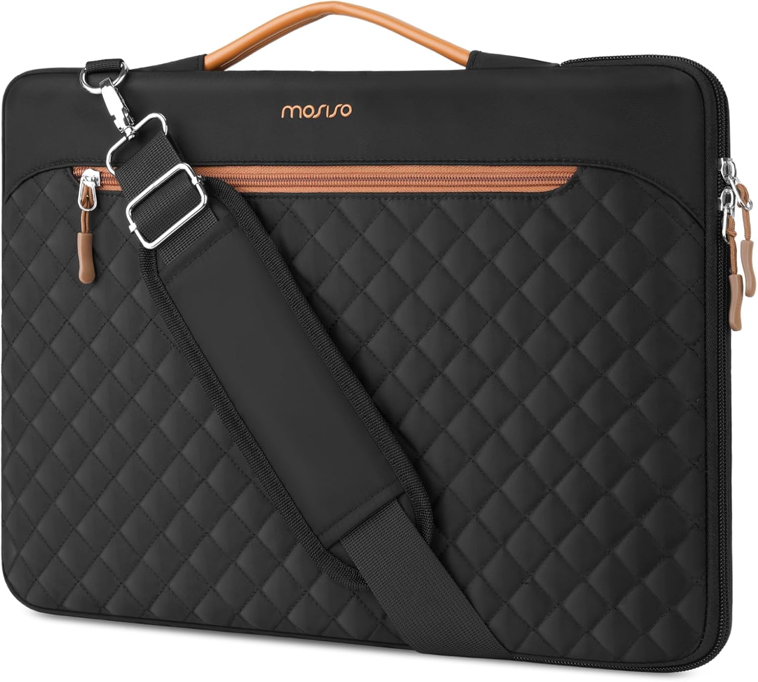 MOSISO 360 Protective Laptop Shoulder Bag, 15-15.6 inch Computer Bags Compatible with MacBook Pro 16 inch, HP, Dell, Lenovo, Asus Notebook, Side Open Messenger Shoulder Bag with Front Pocket, Black