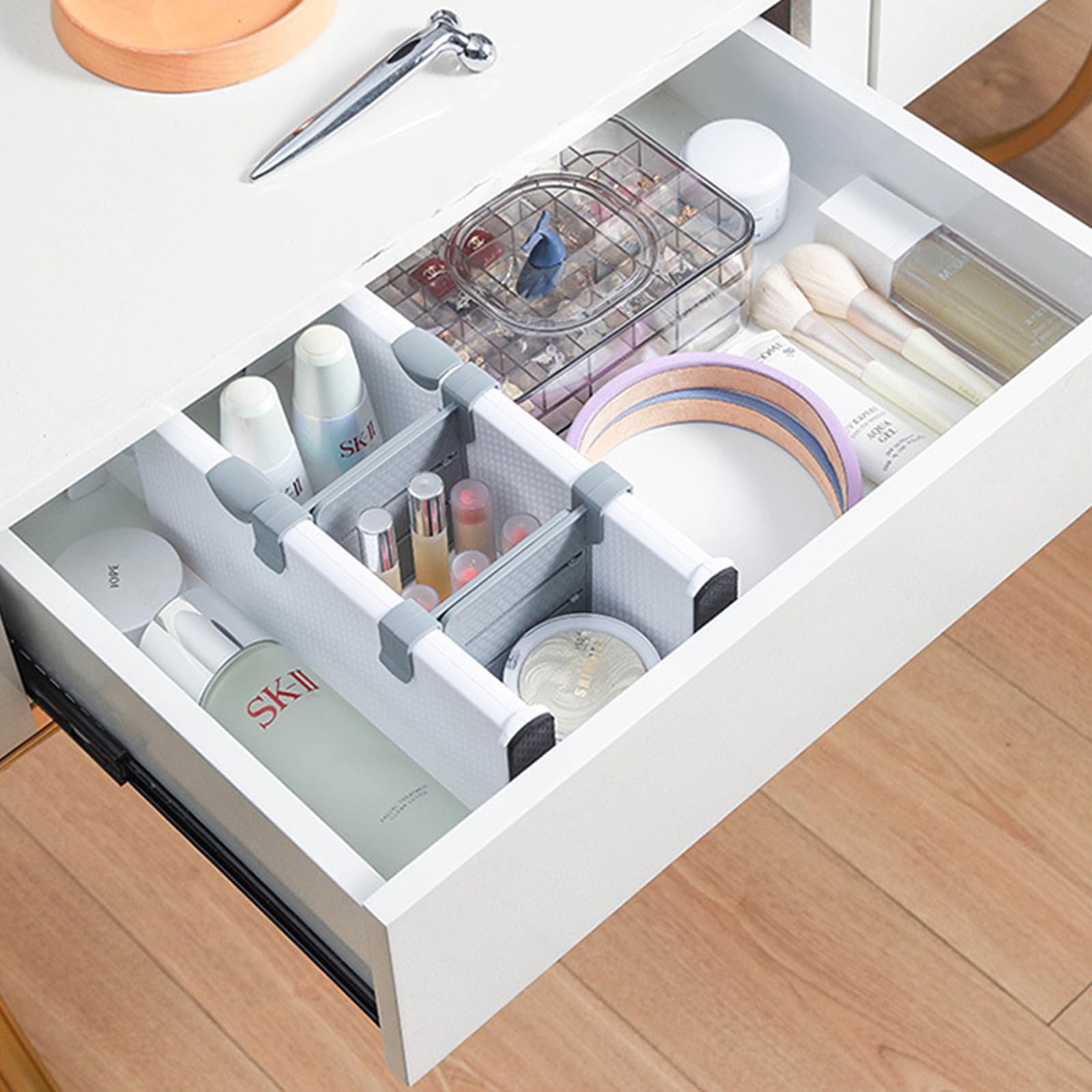 4 Divisori Espandibili Per Cassetti Da 38-54 Cm, Altezza 10,2 Cm, Con Inserti, Antigraffio, Bianco