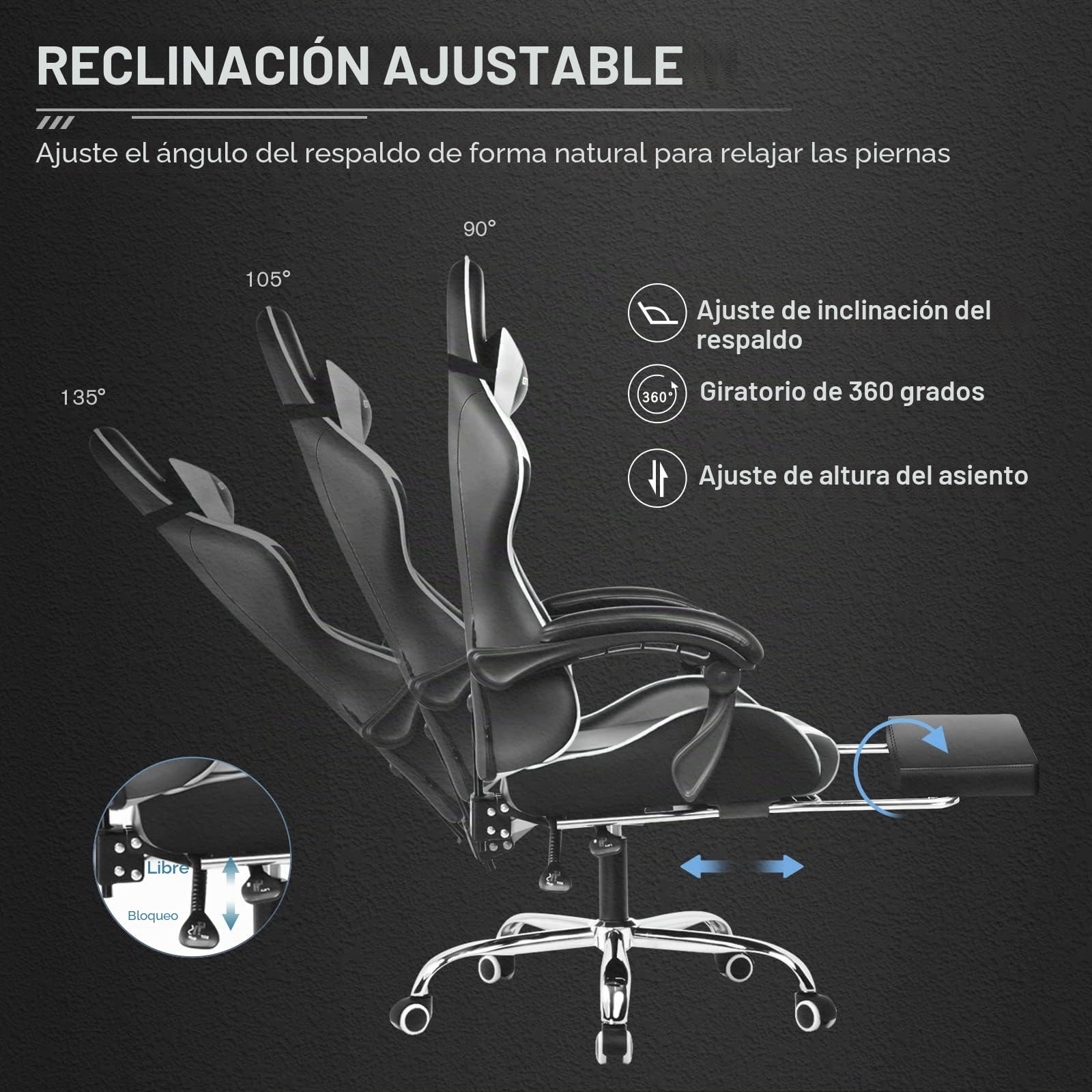 GTPLAYER Silla de Videojuegos ergonómica para Masaje con reposapiés y Soporte Lumbar, Altura Ajustable, Asiento Giratorio de 360° y reposacabezas para Oficina, Color Blanco