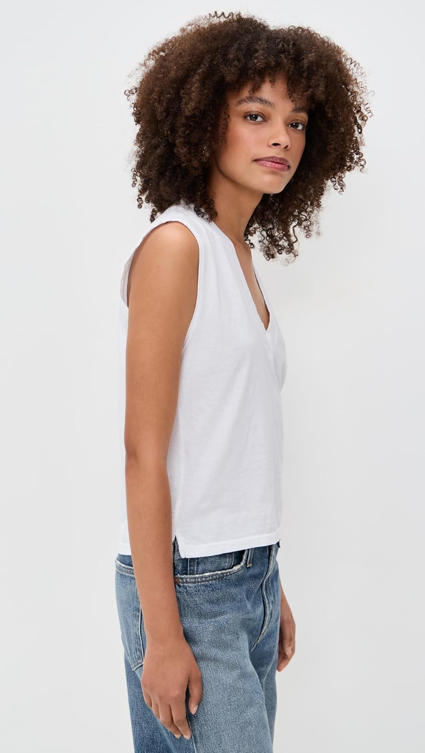 perfectwhitetee Women's Margot Cotton Sleeveless V Neck Tee - Image 4
