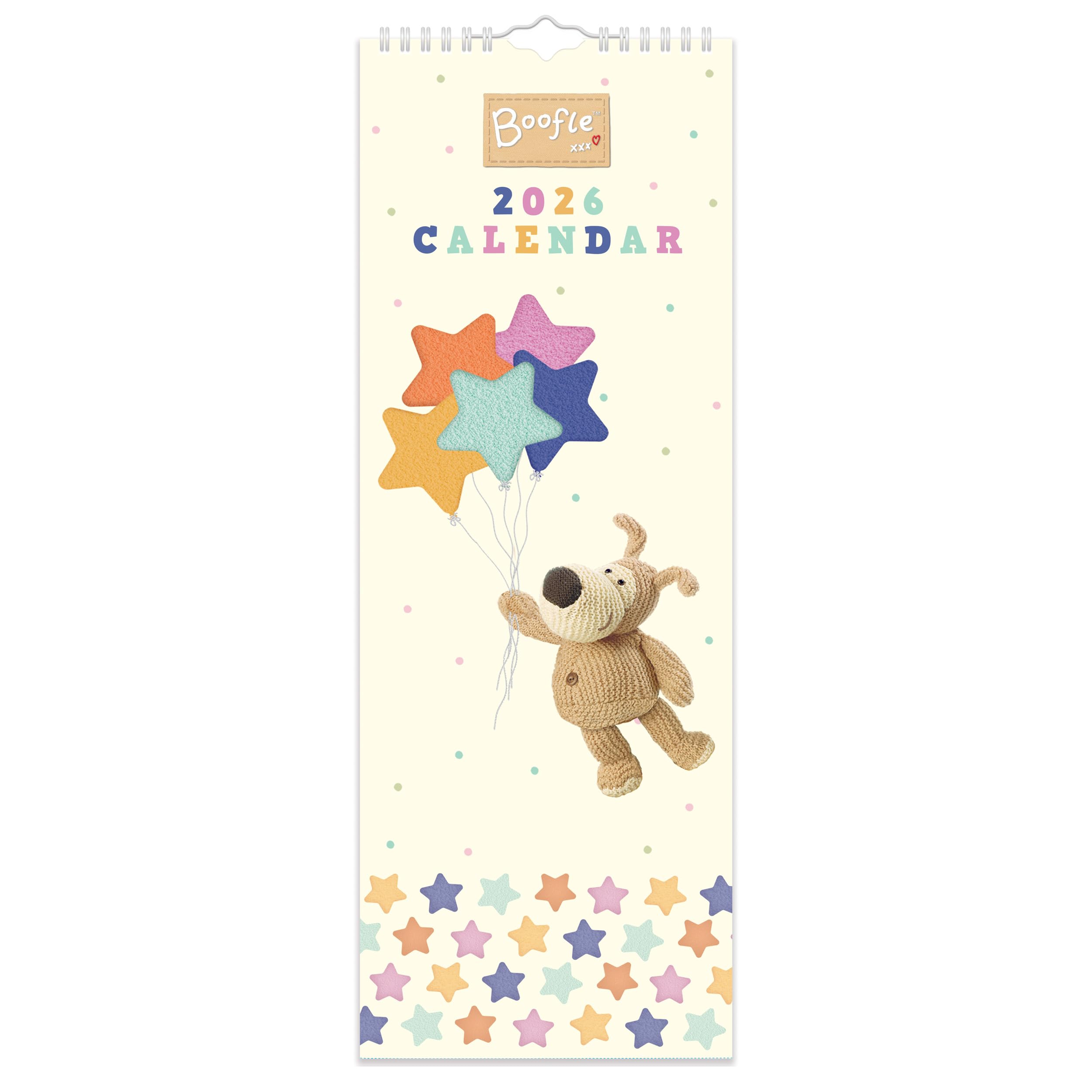 Boofle Slim Calendar 2026, Wall Calendars, Month To View, Family, Gift, Multicolour, 41 x 15 x 0.5cm