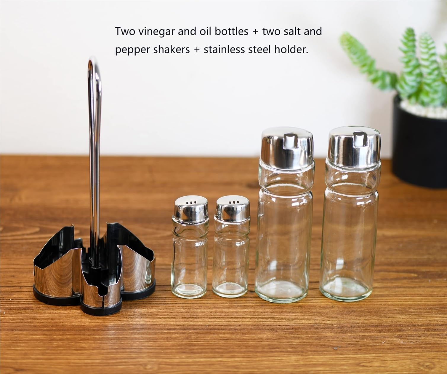 Dispenser per Salsa di Soia Kit Distributore Olio E Aceto Con Supporto In Acciaio Inox Flacone Erogatore In Vetro Trasparente Contenitore Dell'olio