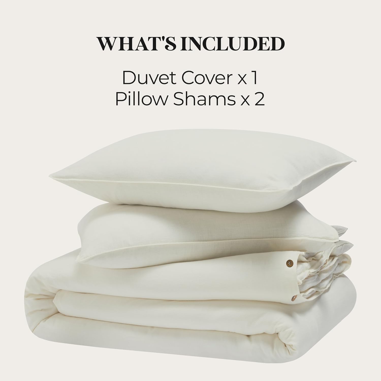 Superior Chloe 100% Cotton Percale Bed Duvet Cover Set, Matching Pillow Shams, Inner Ties, Button Closure, Vintage Wash, Boho Chic Decor, Modern Linen Bedroom Bedding, King/California King, Ivory