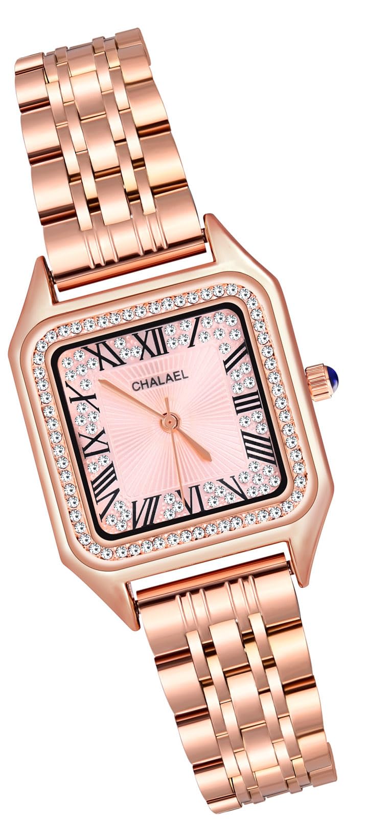 Orologio al quarzo da donna Orologio rettangolare di lusso quadrato Orologio elegante con numeri romani Orologio da polso da donna in acciaio con nastro in oro rosa Reloj