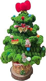 Handgemachter Gehäkelter Weihnachtsbaum – Niedliche Strick Deko mit Schleife und Mini Ornamenten, Festliche Tischdekoration, Einzigartiges Zuhause, Büro, Freunde und Familie