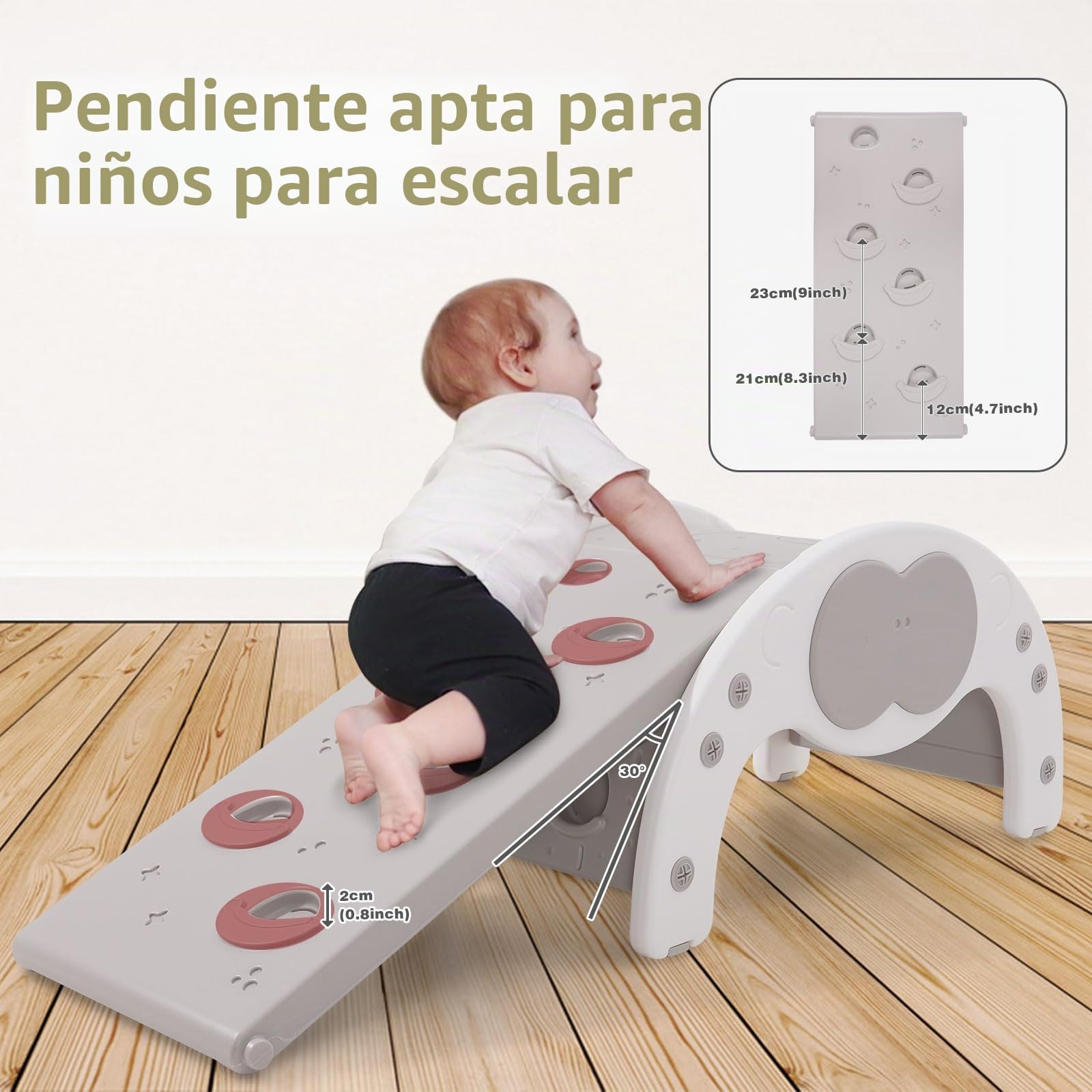 Estructura para trepar con 2 Tablas para trepar de Doble Cara, tobogán Infantil 3 en 1, Parque Infantil Interiores para bebés, Set de Escalada, Gris | Marco de escalada con 2 tablas de escalada de doble cara, parque infantil, plegable, seguro