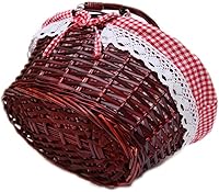 Vista 4 de OYPEIP Cesta de mimbre ovalada con asas dobles abatibles y forro extraíble, para regalos o picnic