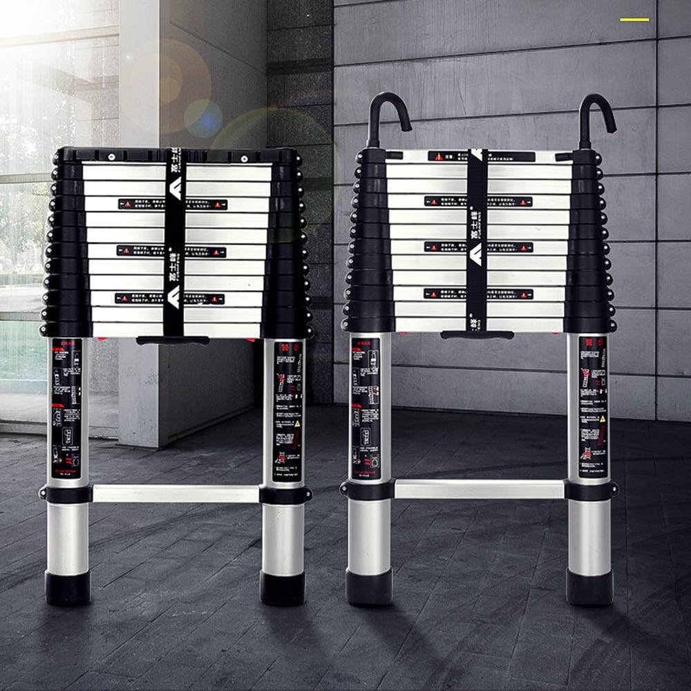 Extension Ladder, Aluminum Folding Ladder Engineering Pavilion Stairs, Home Straight Ladder Rise Drop Ladder, OneClick Telescopic, with Hook Easy to Store and Easy to Carry Star of Light