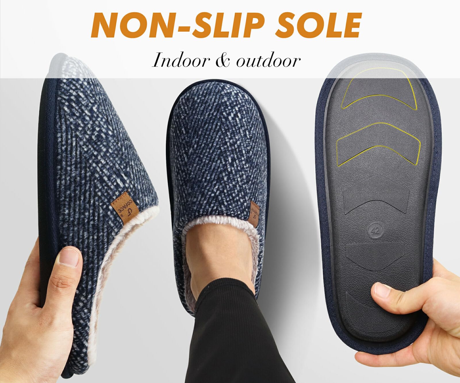 Pantofole da Uomo Invernali Plaid, Comoda Memory Foam Calde Scarpe da Casa in Lana con Suola Antiscivolo 40-47