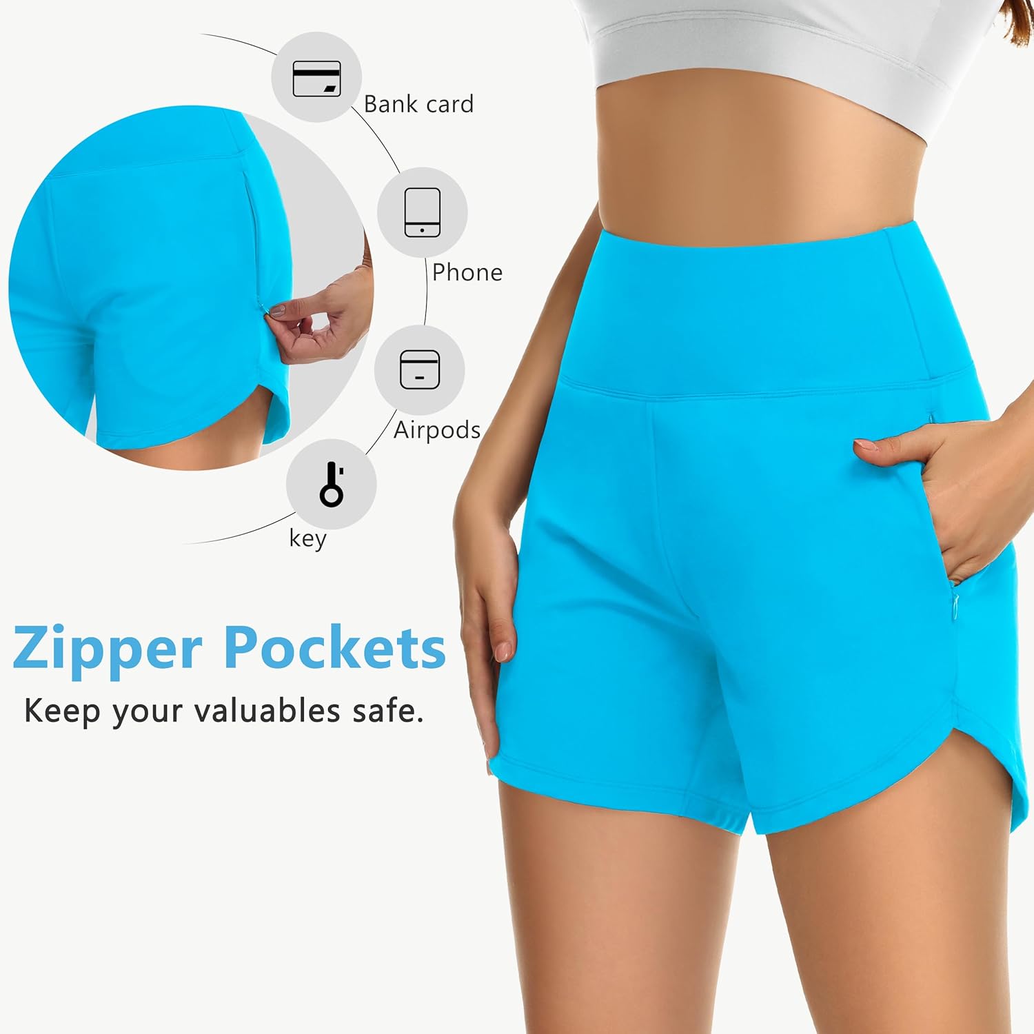 Womens' 5" Swim Shorts Tummy Control Quick Dry Swimsuit Bottom High Waist Loose Fitting with Zipper Pocket Liner UPF50+ - Image 2