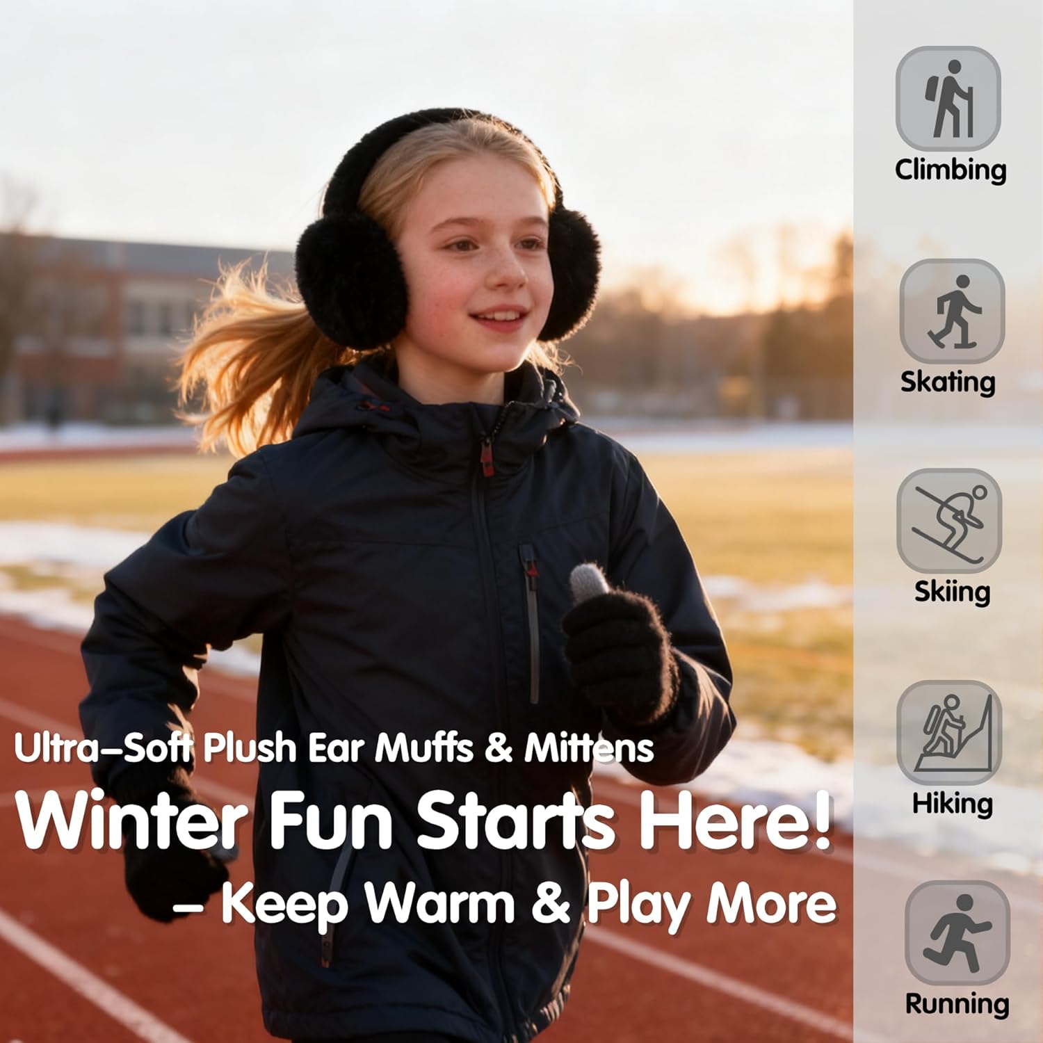 BEARAE Winter Ear Muffs Gloves Set, Fuax Fur Earmuffs with Glove, Foldable Fluffy Ear Warmer Muff for 7-12T Kids Girls Boys - Image 5