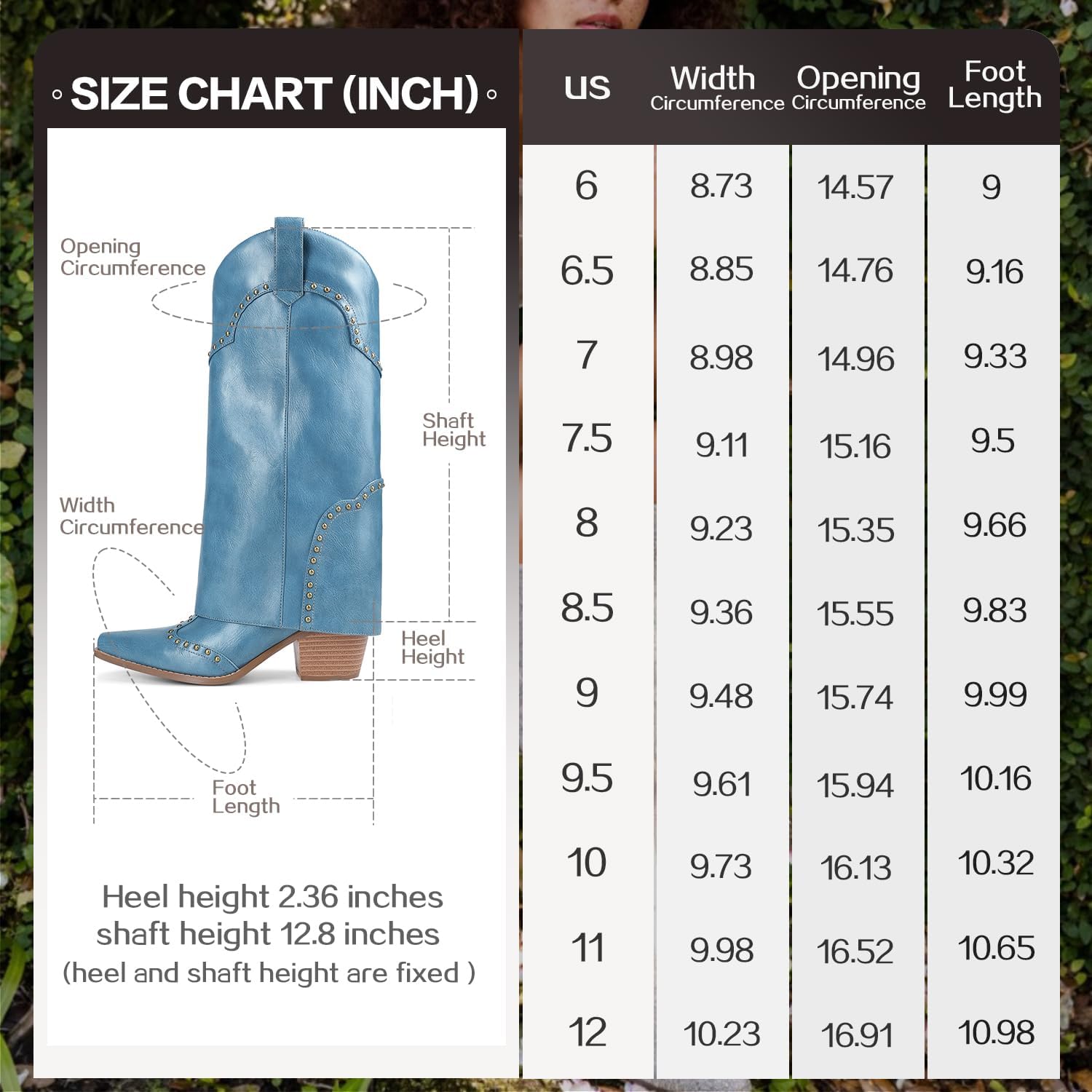 Women Shark Boots Fold Over Mid Calf Chunky Heel Snip Toe Cowboy Cowgirl Pull On Studded Boots for Women - Image 6