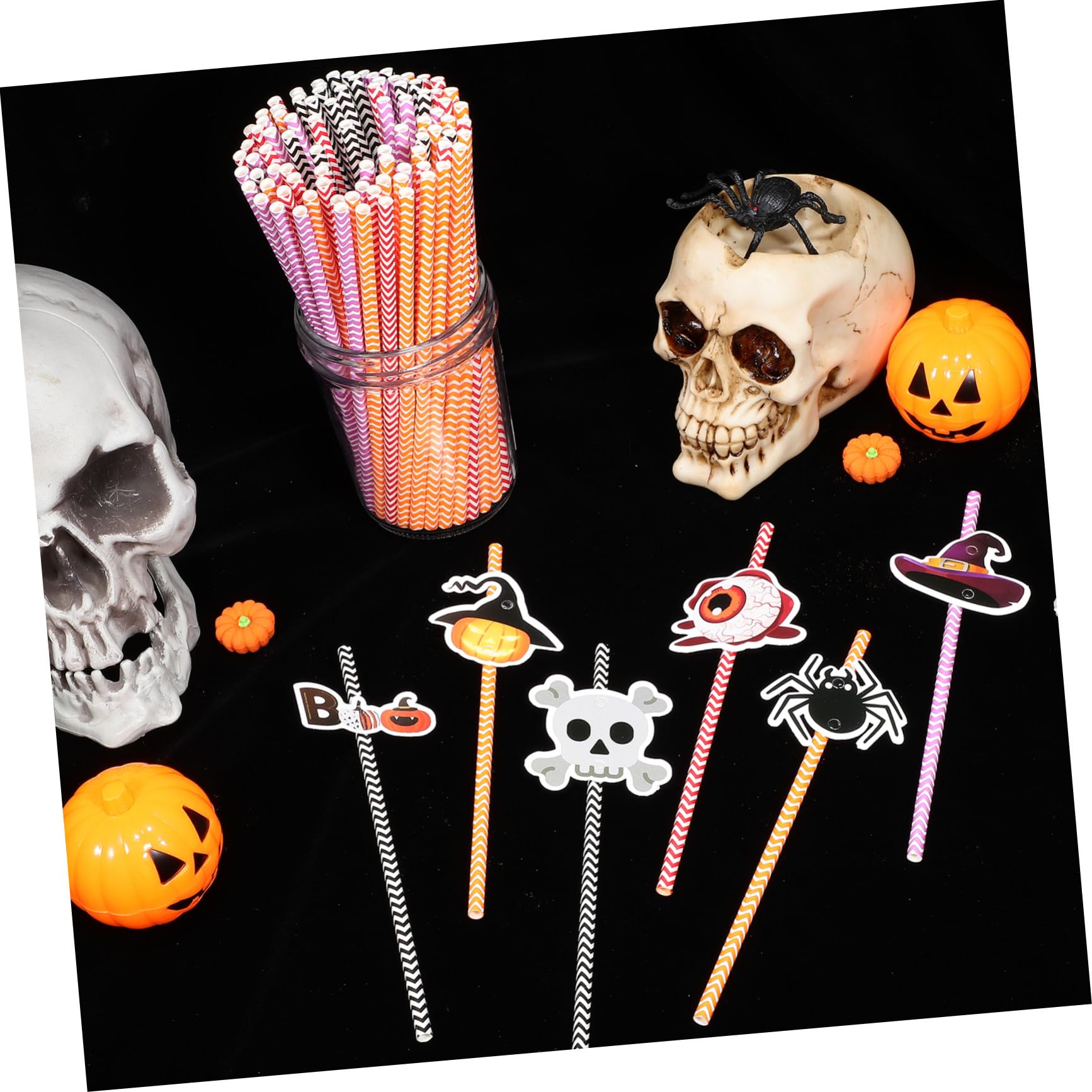 VICASKY 6confezioni Cannucce Di Carta Di Halloween Strisce Stampa Colorata Decorative e Sicure Da Usare Per Feste e Famiglia