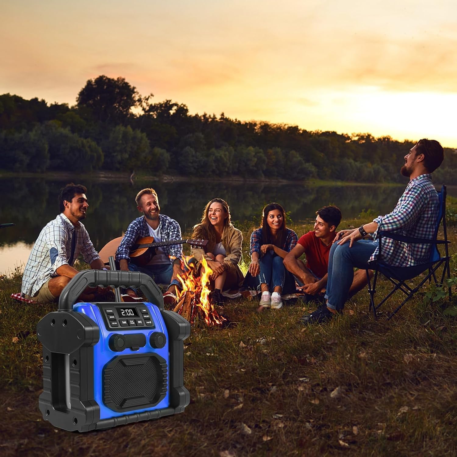 Baustelleradio Outdoor Lautsprecher Bluetooth Wireless, 30W IPX 66 wasserdicht FM-Uhr-Radio, tragbar mit LED-Lichtern, Kollisionsschutzradios für Outdoor/Arbeit/Garage (P250)