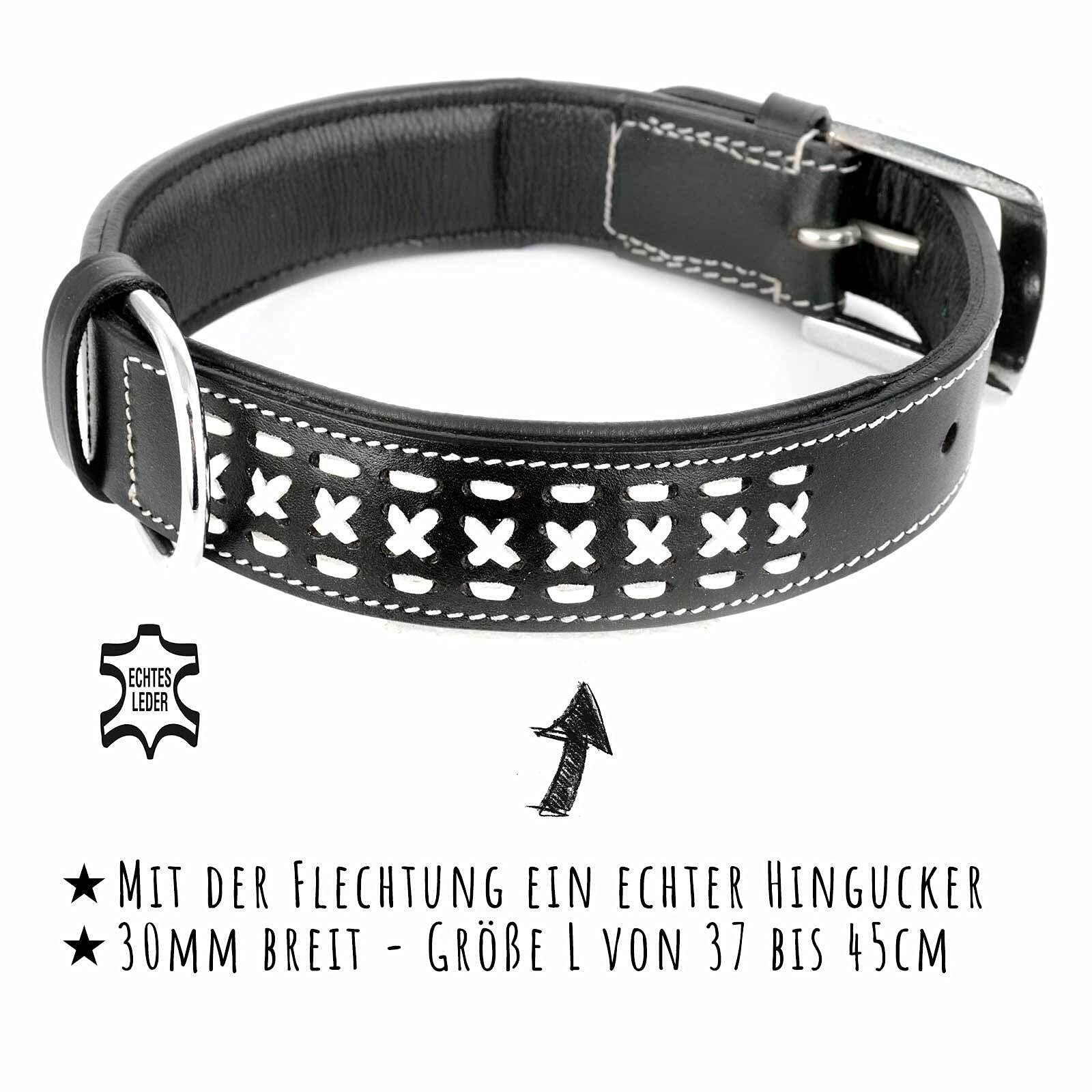 MONKIMAU Hundehalsband - Halsband für Hunde echt Leder geflochten gepolstert verstellbar (XS-S: 20mm x 40cm)