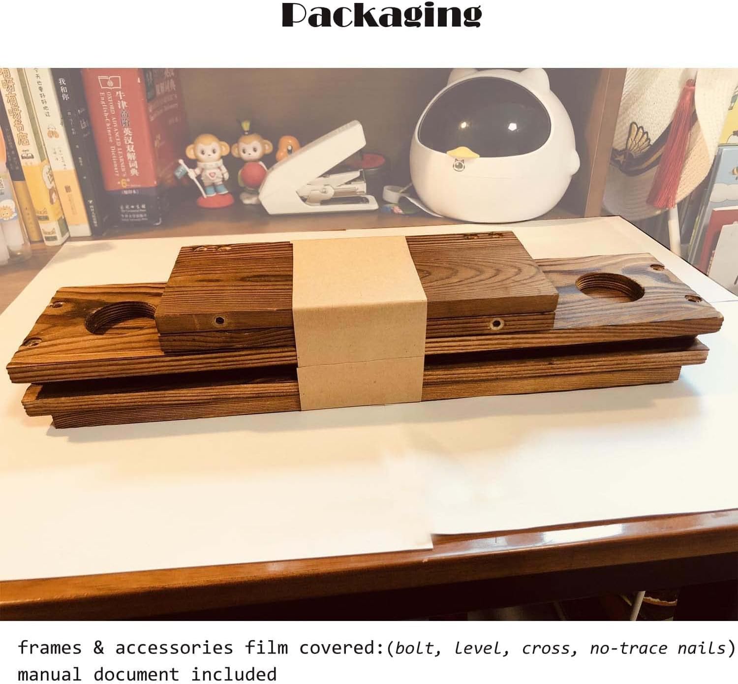 Table Tennis Paddle Holder Rack Rustic with Pre-Buried Sleeves Bolt Crack-Preventing Design Wood Ping Pong Ball Wall Mounted Storage Shelf (Rustic Wood)