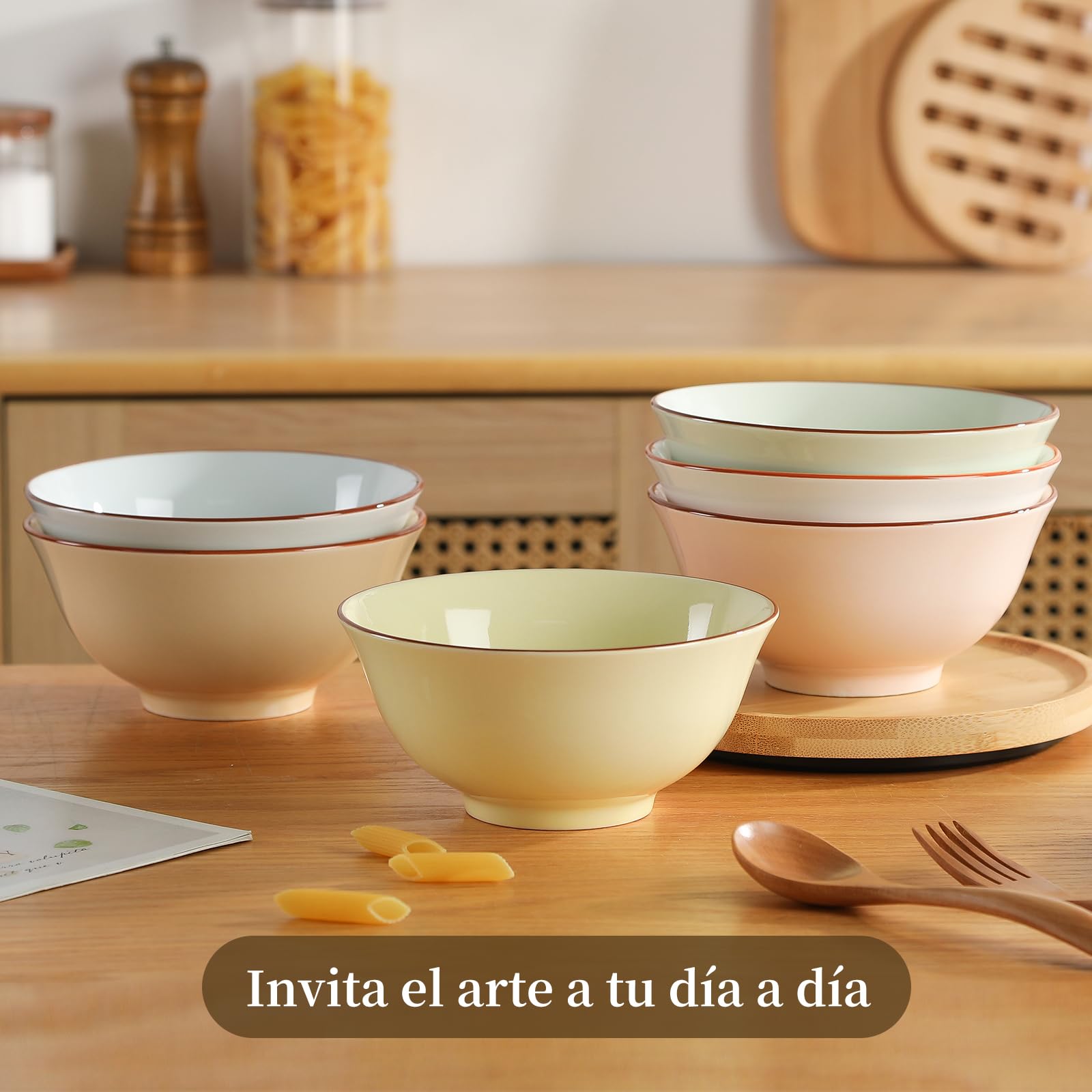Cuencos Desayuno Bol Cereales Ceramica - Juego de 6 Cuencos Sopa Colores - Set de Tazones Desayuno Porcelana - Cuencos Cocina para Servir Arroz | Ensalada | Gazpacho | Consomé - 16 x 7,5 cm - 680 ml