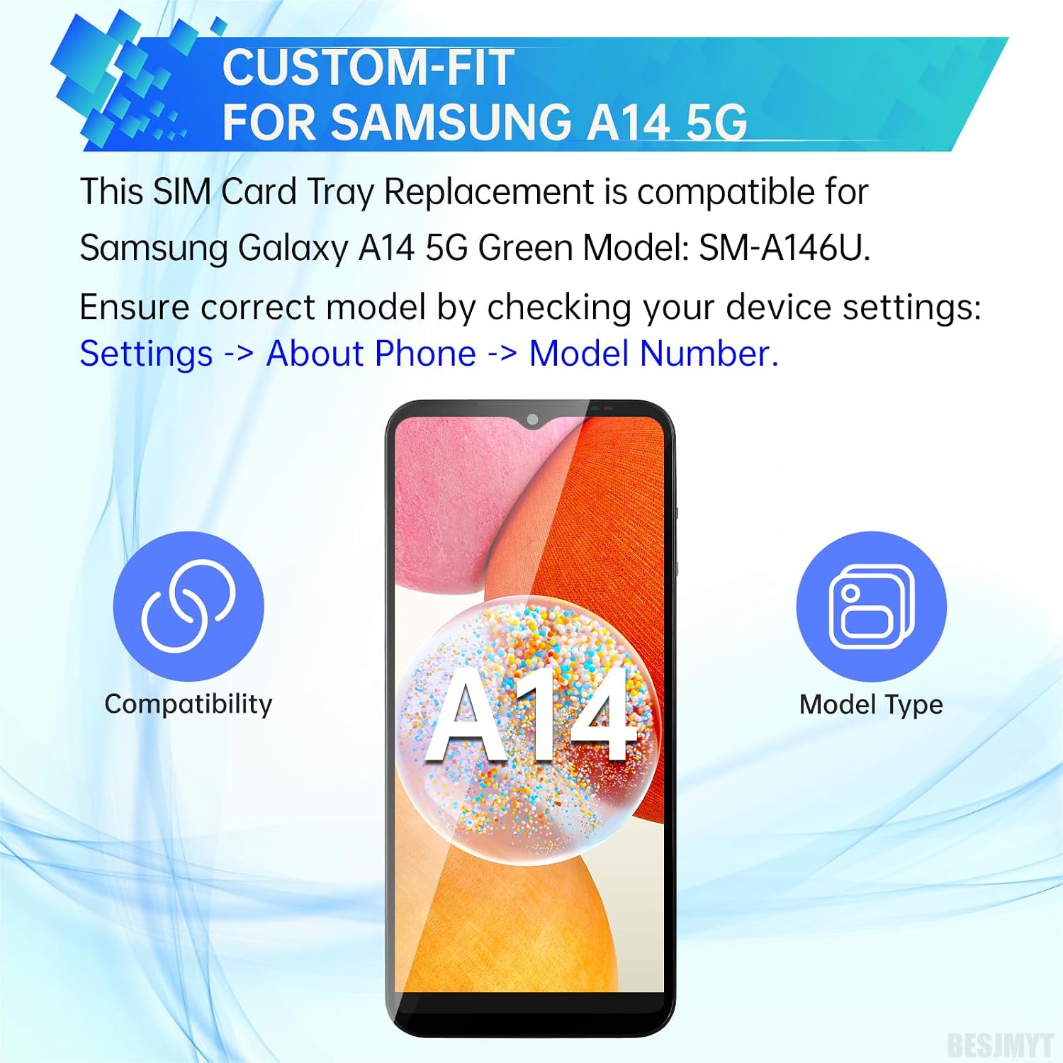 Sim Card Tray Replacement for Samsung Galaxy A14 5G Black | Card Tray Slot Holder Bracket Adapter Single SIM Version with Needle Ejector for A14 5G SM-A146U SM-A146U1 S146VL