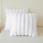 MEGO 2 Pack Fluffy Faux Rabbit Fur Throw Pillow Covers, Light Purple Stripe Plush Fuzzy Home Decor Square Cushion Covers with Zipper, Shaggy Furry Pillow Shams Bed Couch Sofa Chair, 18x18, Lavender