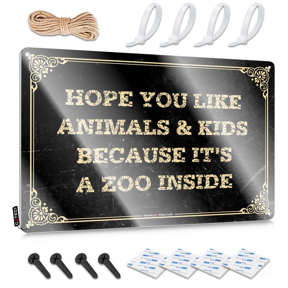MWFKKADDB Funny Kitchen Retro Metal Tin Sign Hope You Like Animals And Kids Tin Sign Funny Door Signs Small Metal Tin(30X40CM)