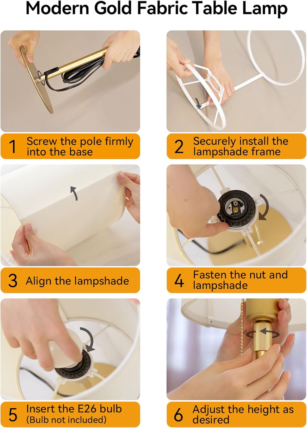 Tubicen Gold Table Lamp Plug in with Pull Chain 23.6" H Tall Thin Bedside Lamps with Small Fabric Shade Base Dimmable Modern Adjustable Height Table Lamps for Living Room Bedroom Office