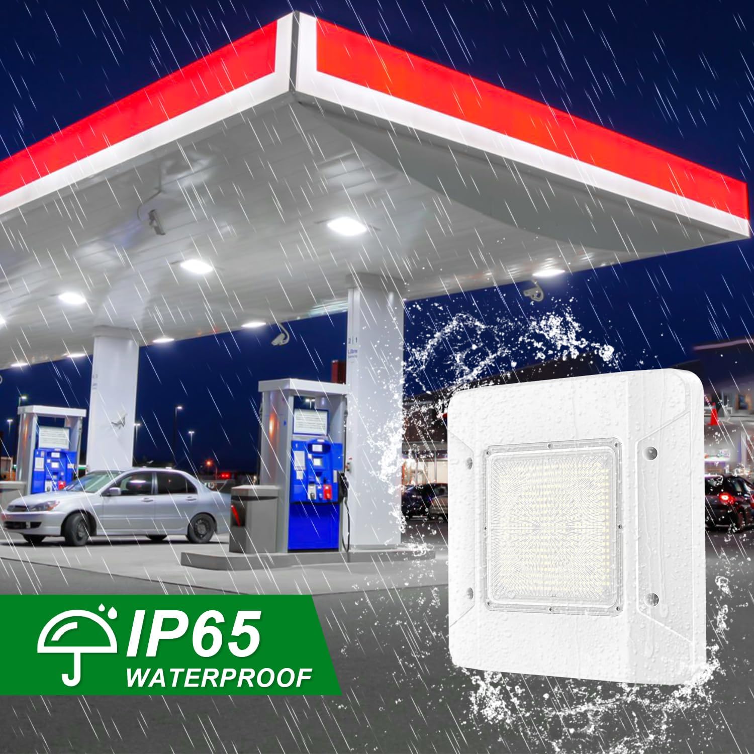 OSTEK 2 Pack LED Gas Station Canopy Light, 150W Garage Carport Ceiling Light 5700K, Outdoor Rated (800W HID/HPS Equivalent), 90-277V IP65 DLC & UL Listed (150W-2 Pack)