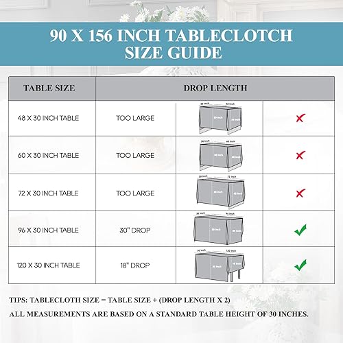 Miniatura 4 de VidaFete - Juego de 6 manteles rectangulares de 90 x 156 pulgadas de poliéster, resistentes a las manchas y arrugas, mantel de poliéster para mesa