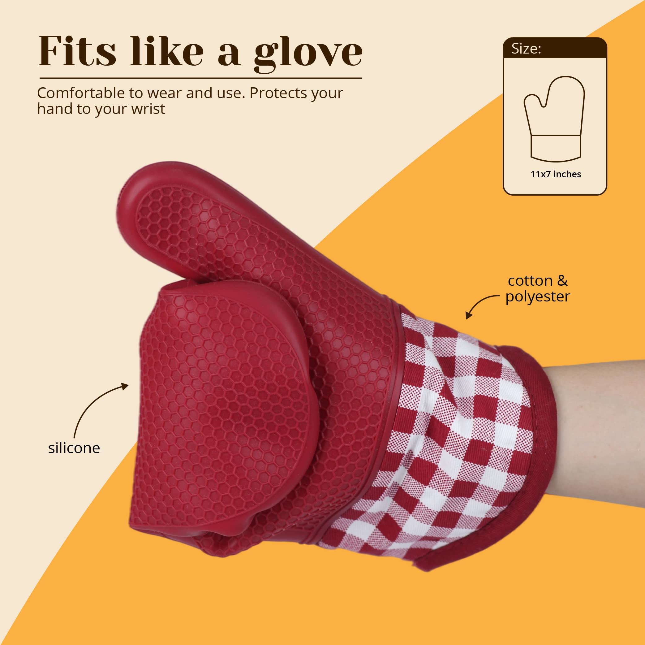 Amruta Par de guantes de horno de silicona, 2 manoplas de cocina resistentes para horno de barbacoa, microondas, resistentes al calor hasta 500 F, guante de horno con agarre texturizado de silicona