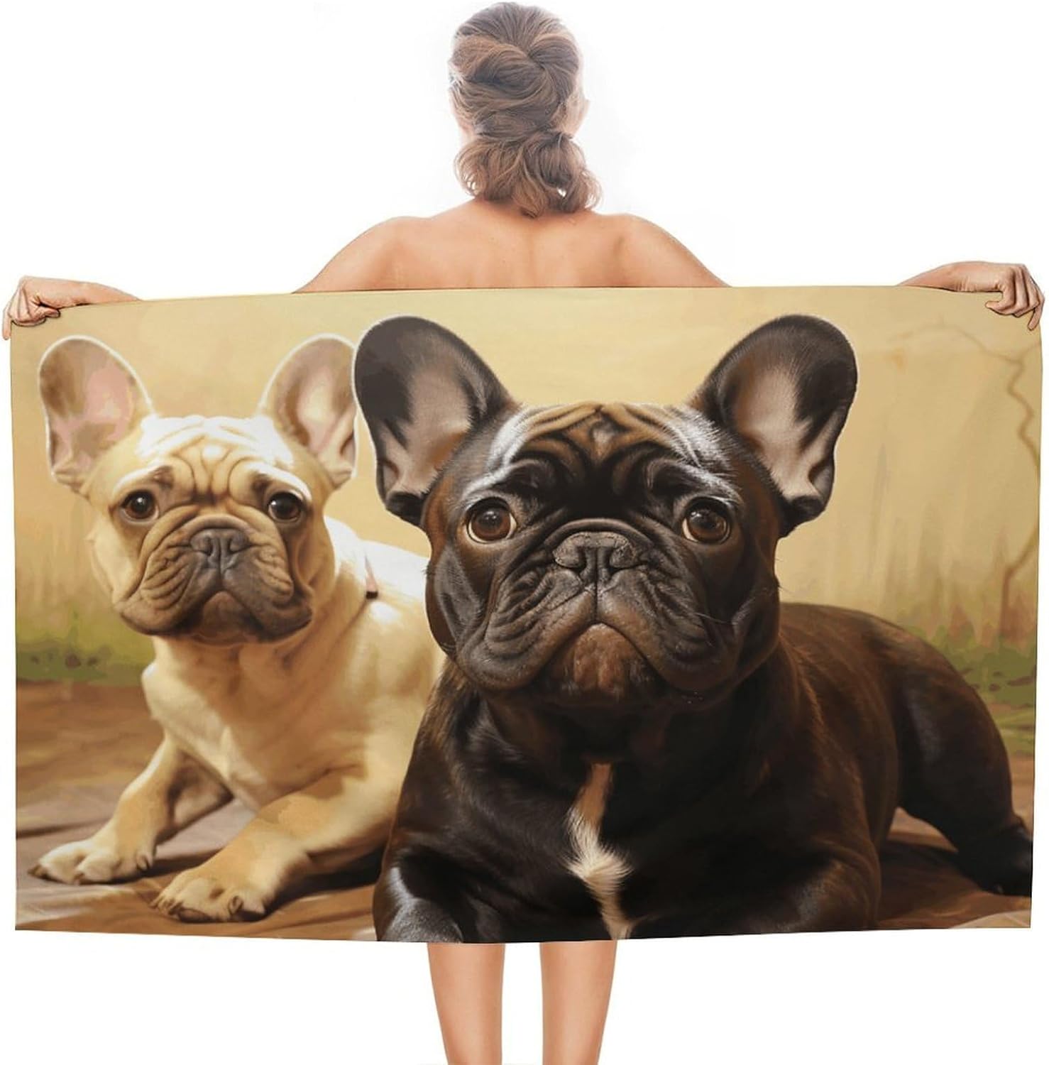 Cute Bulldog Beach Towel 31×51 Sandproof Pool Swim Towels Oversized Absorbent Microfiber Bath Towels Soft Beach Blanket Quick Dry Towel for Travel Camping Swimming Gym Yoga