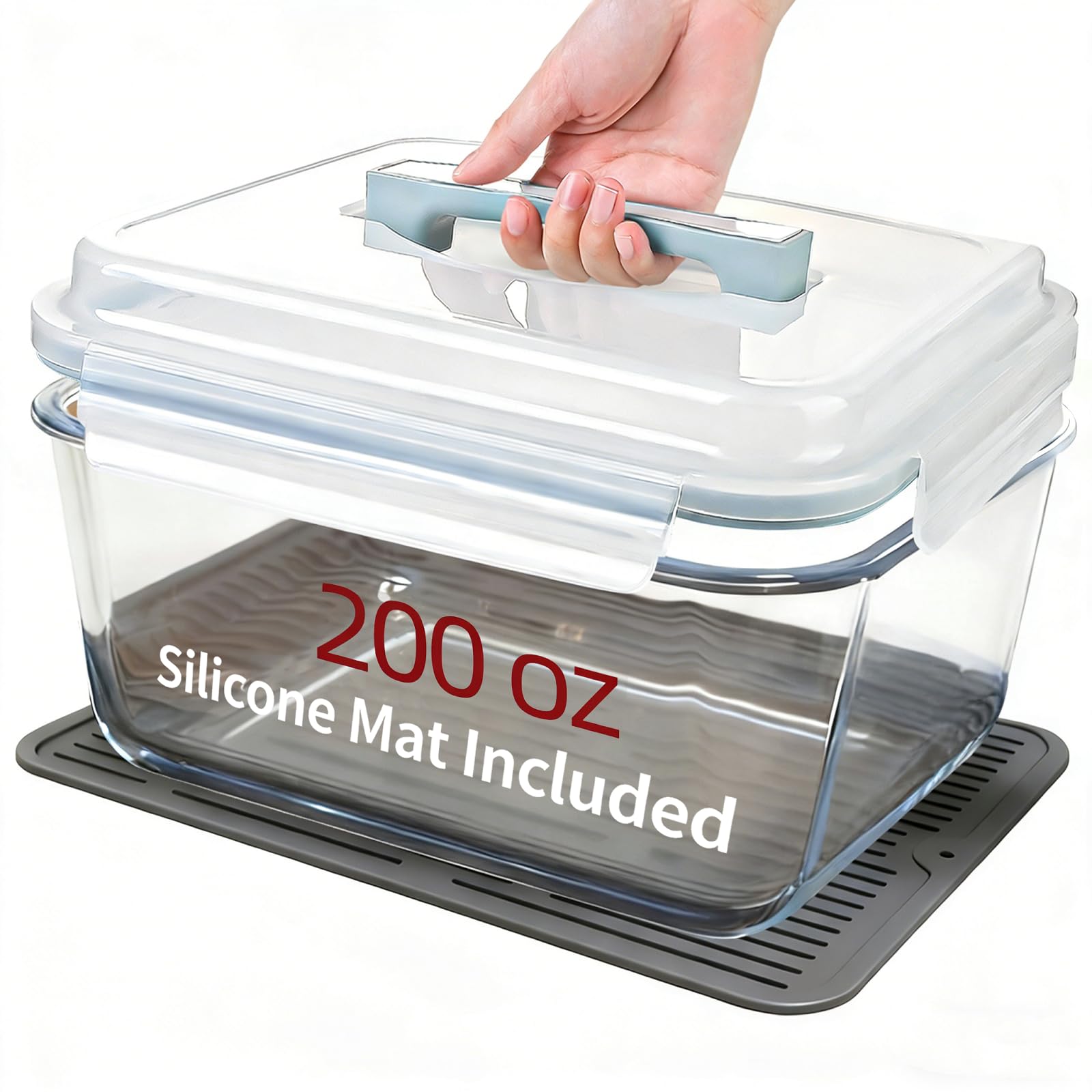 200oz Large Glass Storage Containers with Lids, Extra Large Glass Food Containers for Rotisserie Chicken/Turkey and Potluck, Giant Watermelon Container, XL Big Bowl Freezer Storage Container Airtight