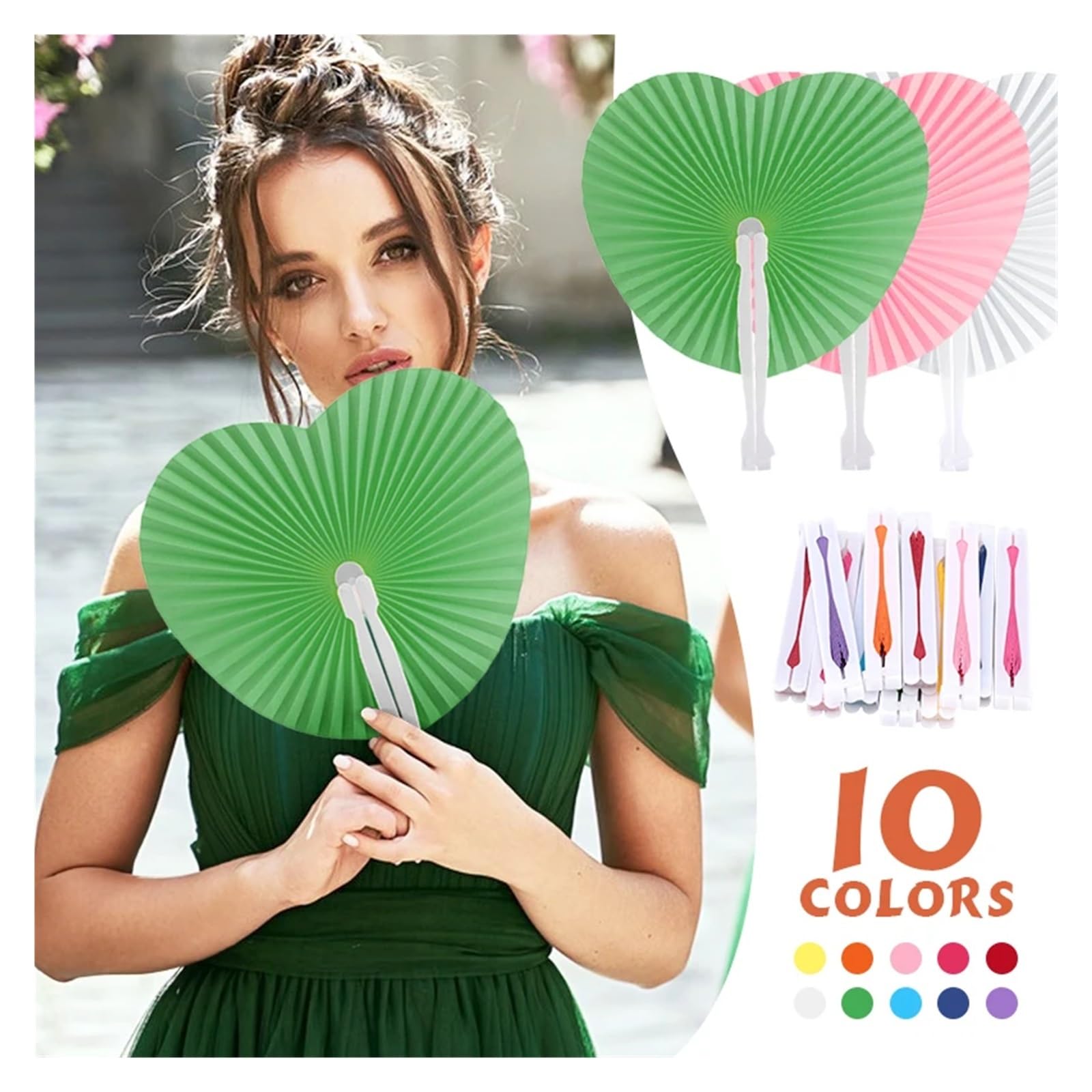 Papier-Faltfächer Faltfächer Papierfächer Blankofächer Festival Handfächer DIY Malerei Geburtstag Hochzeit Party Dekor Geschenke(Green,60pcs)