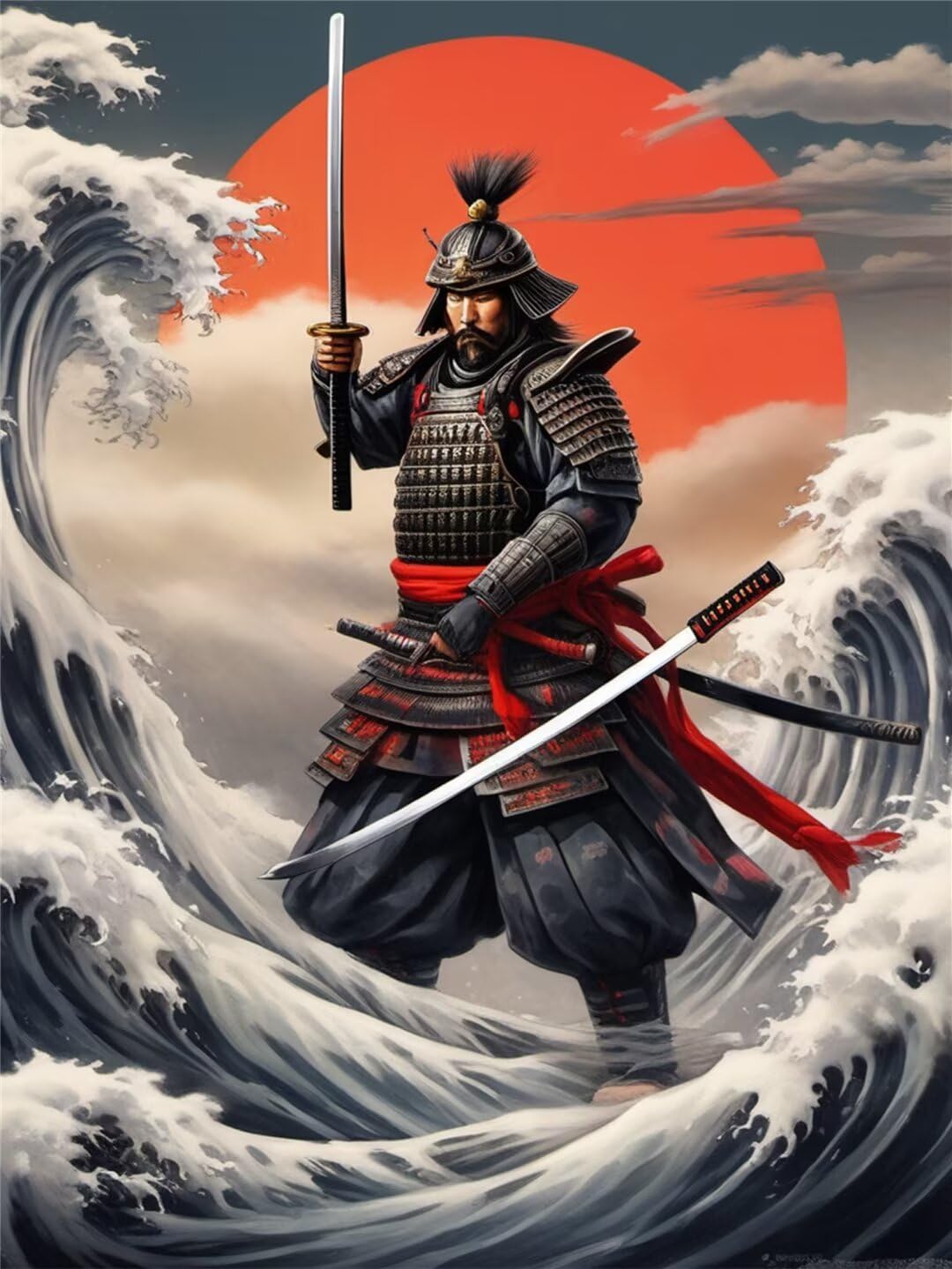 Fheeao 5D AI Diamond Painting Samurai Diamond Art Kits Adults/Kids Square Full Drill Diamond Painting Kit DIY Dimond Picture Art for Beginner Home Wall Decor Birthday Gift 30x50cm/12x20 inch