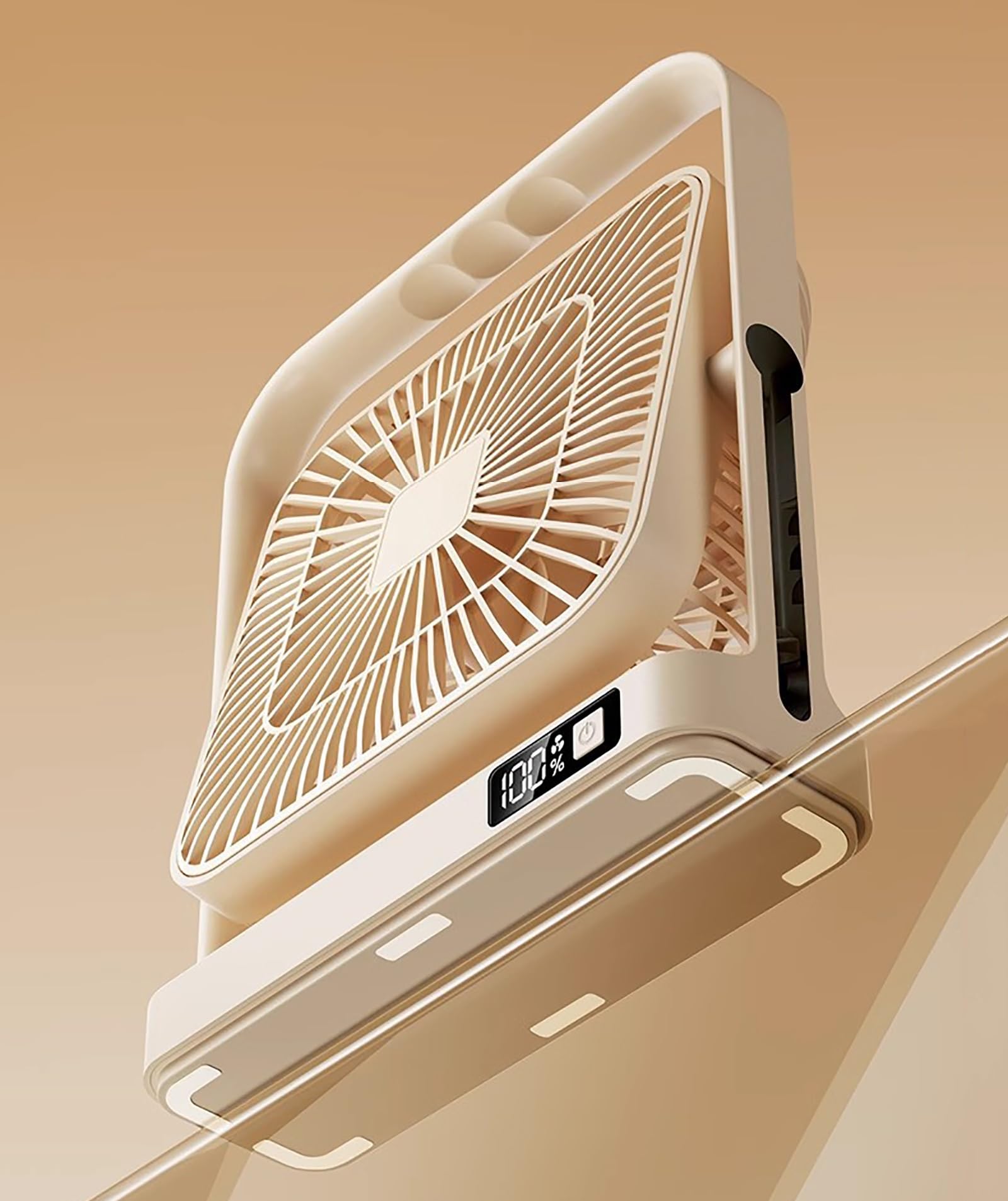 Ventilatore da tavolo oscillante portatile, USB, con 5 velocità, funzionamento a batteria, raffreddamento esterno, ultra silenzioso, per ufficio e dormitorio (beige)