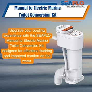 SEAFLO 12V Manual to Electric Marine Toilet Conversion Kit - 12V, 5.0 GPM, Self Priming Macerator Electric Flush, Fits Compact and Regular Marine Heads SFMTE1-02 SFMTE1-02-R