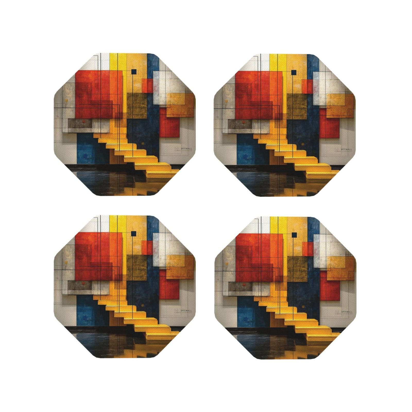 Coasters Set of 4 Round Leather Coaster Quick-Dry Drink Geometry Coasters for Desk Absorbent Mugs Pads Tabletop Protection Pad Heat Resistant Coffee Cup Mat for Kitchen Bar