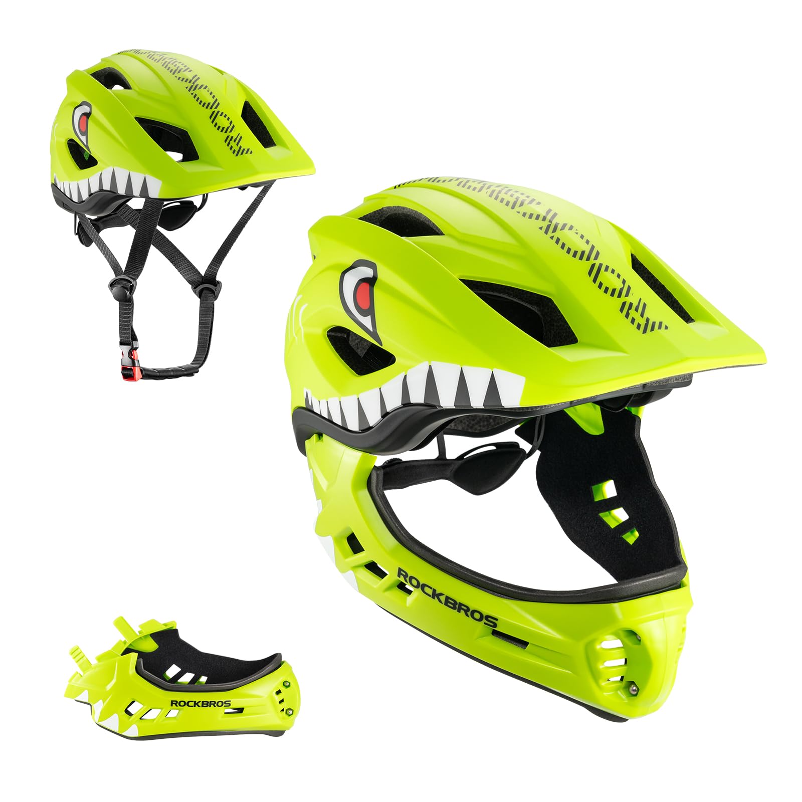 ROCKBROS Kinderhelm Integriert Fahrradhelm Kinder Jugend Fullface Helm mit Abnehmbarem Kinnschutz BMX MTB Downhill Helm Mattgrün S