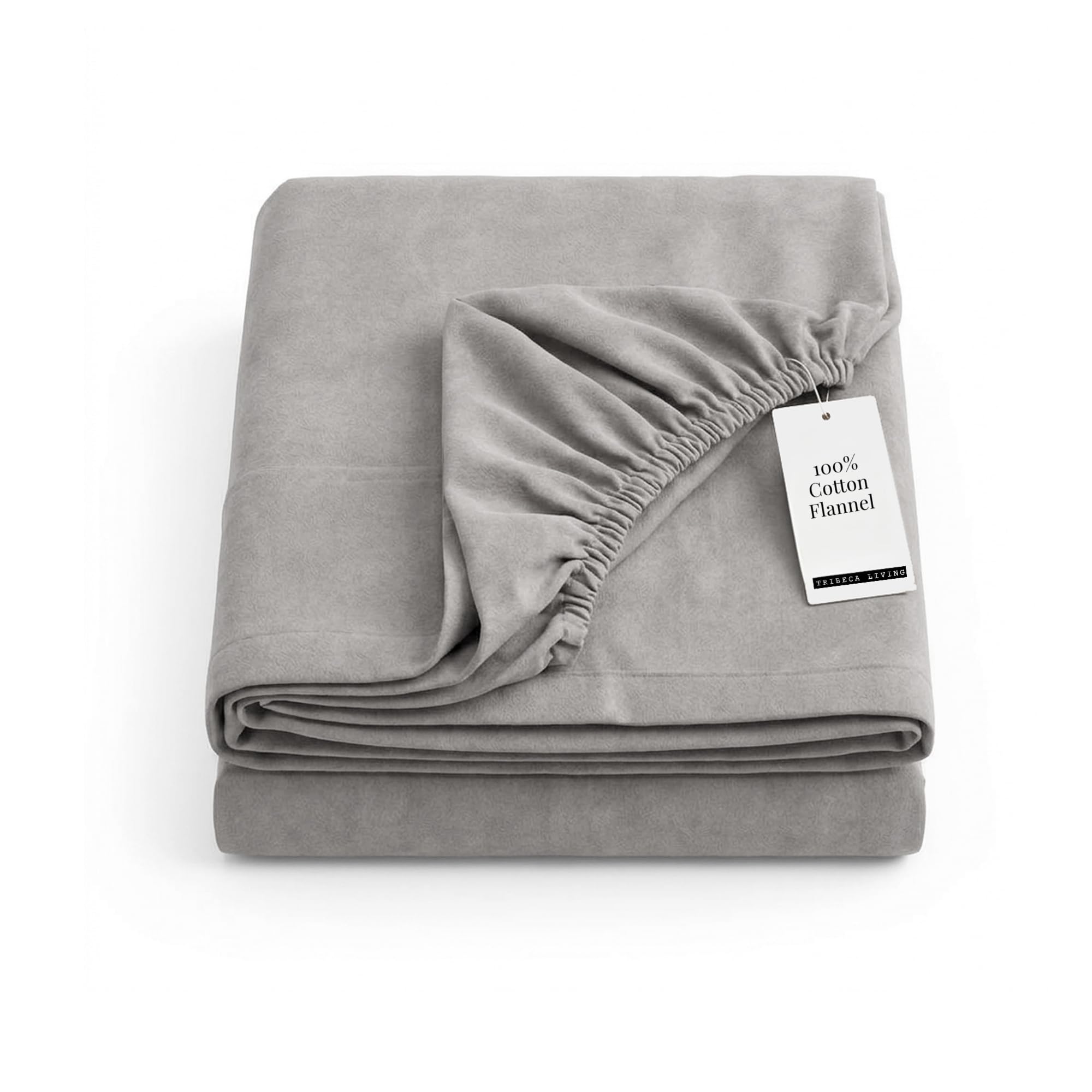 Tribeca Living King Flannel Fitted Sheet 170 GSM Brushed Cotton - Extra Deep Pocket Fits Mattresses up to 24 Inches - Warm and Cozy for Cold Nights in Silver Grey