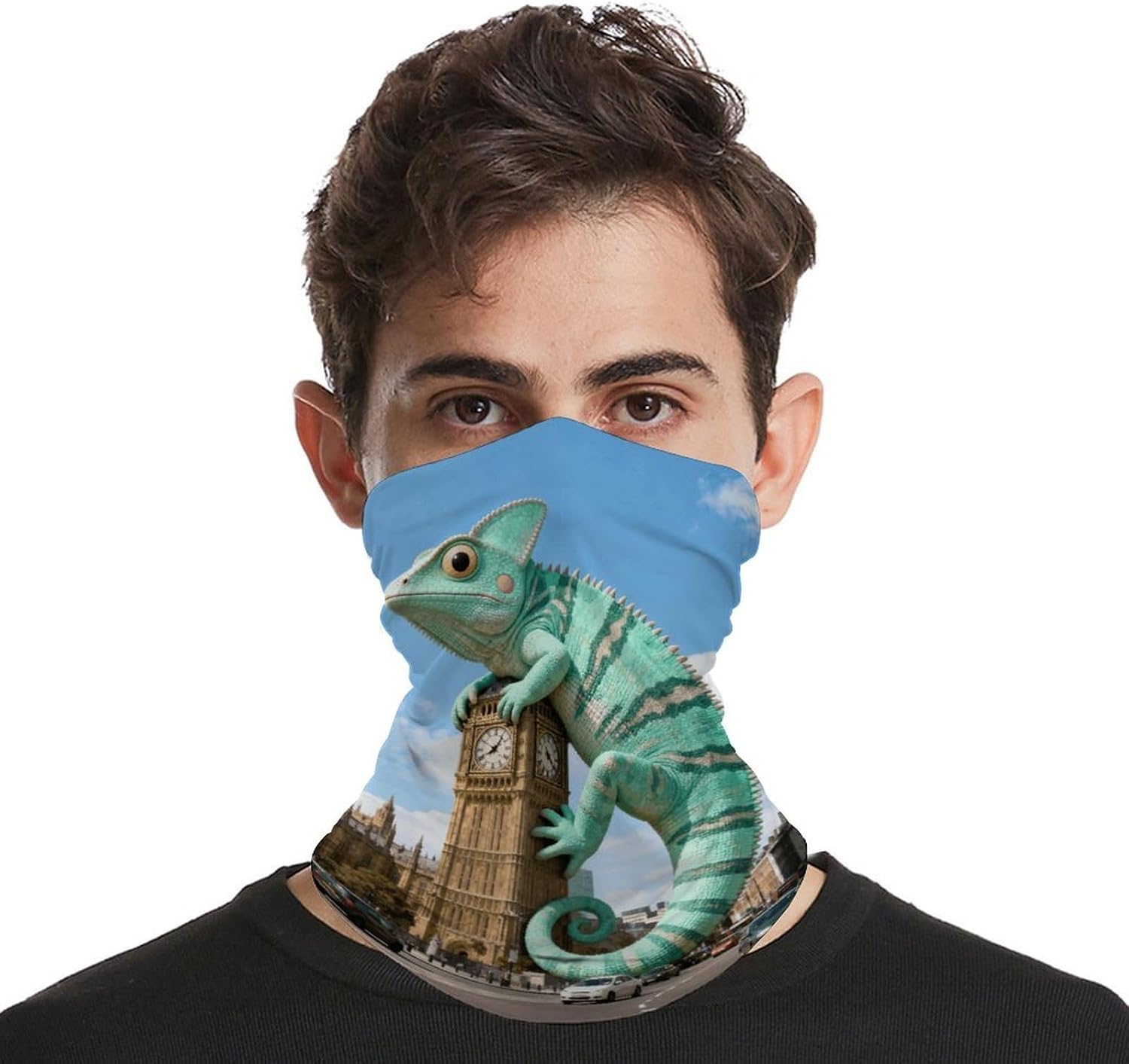 Sun UV Protection Neck Gaiter Upf 50+ Balaclava Ski Mint Lizard Clocktower Face Mask Summer Face Cover Scarf Breathable Bandana for Fishing Hunting Kayaking Hiking Cycling Outdoor Activities