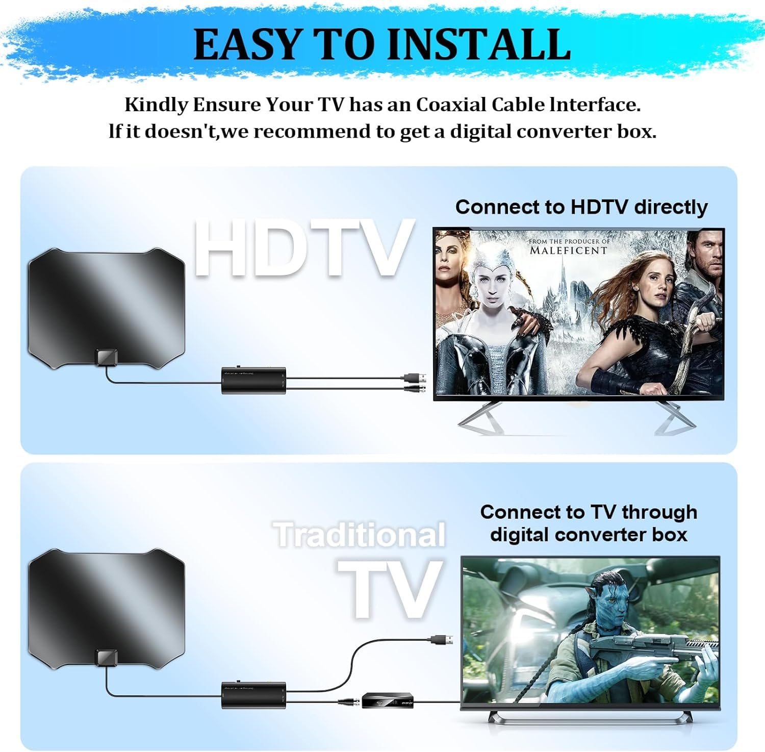 Antenna TV 2026 per Smart TV, antenna interna per canali locali fino a 5000+ miglia, antenna TV digitale con amplificatore di segnale, cavo coassiale 4K 1080p - 4 m
