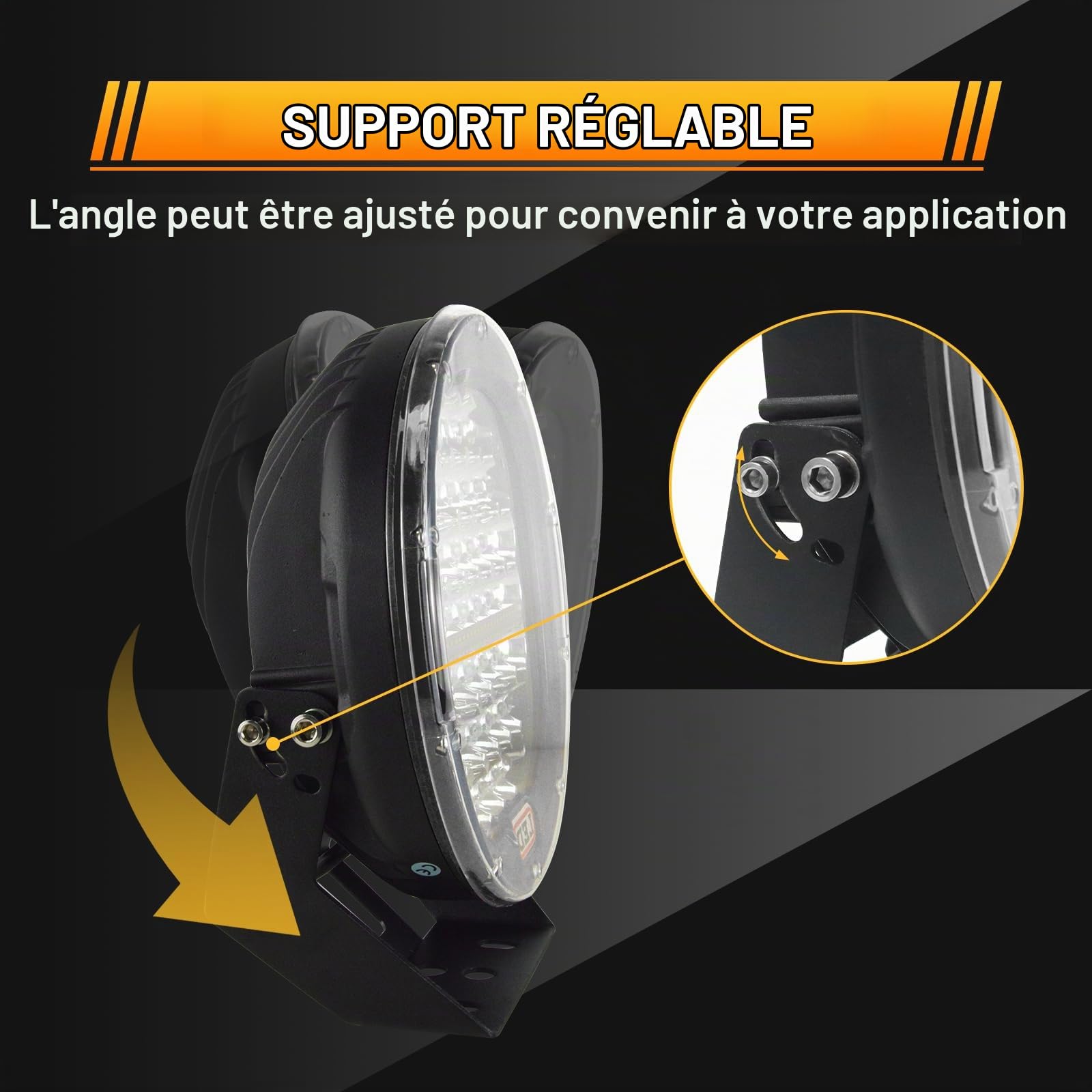 AUXTINGS 2 pièces 9 pouces 294W LED Pods Light Bar Noir Rond 24000Lm Étanche Spot Faisceau Led Lumière de Travail Hors Route Lumières Conduite Lumière pour Camion SUV ATV Tracteur Bateau