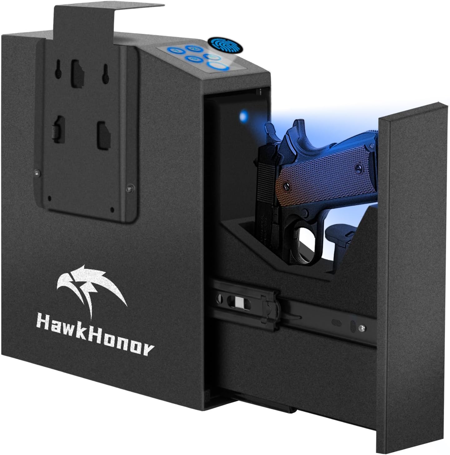 Gun Safe For Handgun, Gun Case, Biometric Slider HandgunSafe for Nightstand, Bedside, Pistol Safe For Desk, Car, Truck – with Fingerprint, PIN Code, Key Access