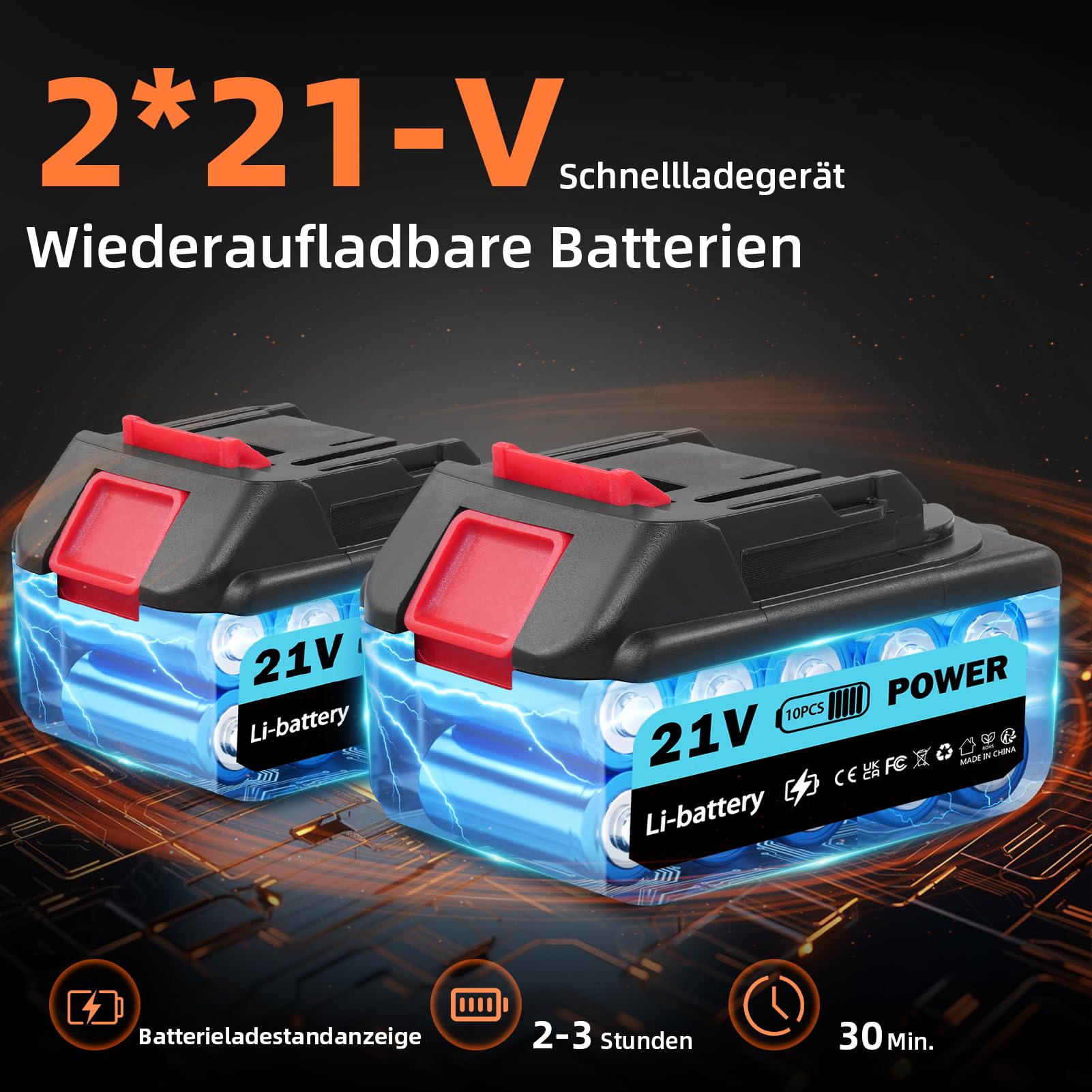 Hidrolimpiadora a Batería 21V 100 Bar, Limpiadora de Alta Presión Portátil 270L/h con 2 Baterías de 3000mAh, Boquilla 6 en 1, Manguera de 5m para Coche Terraza Ventana