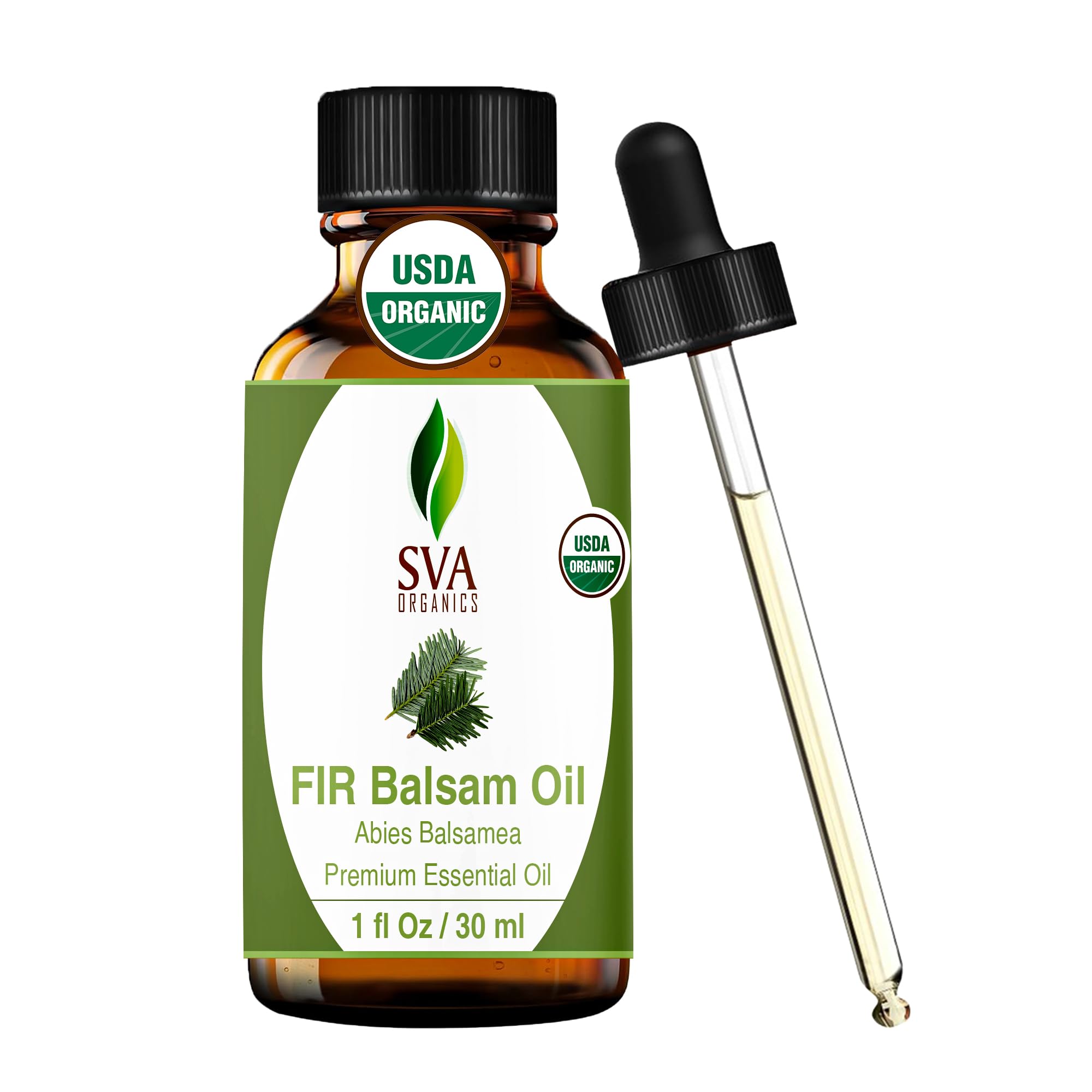 SVA ORGANICS Fir Balsam Essential Oil – 1 Fl Oz – 100% Natural Fir Oil - for Diffuser, Hair Care, Face, Skin Care, Aromatherapy, Scalp and Body Massage, Soap and Candle Making – with Dropper