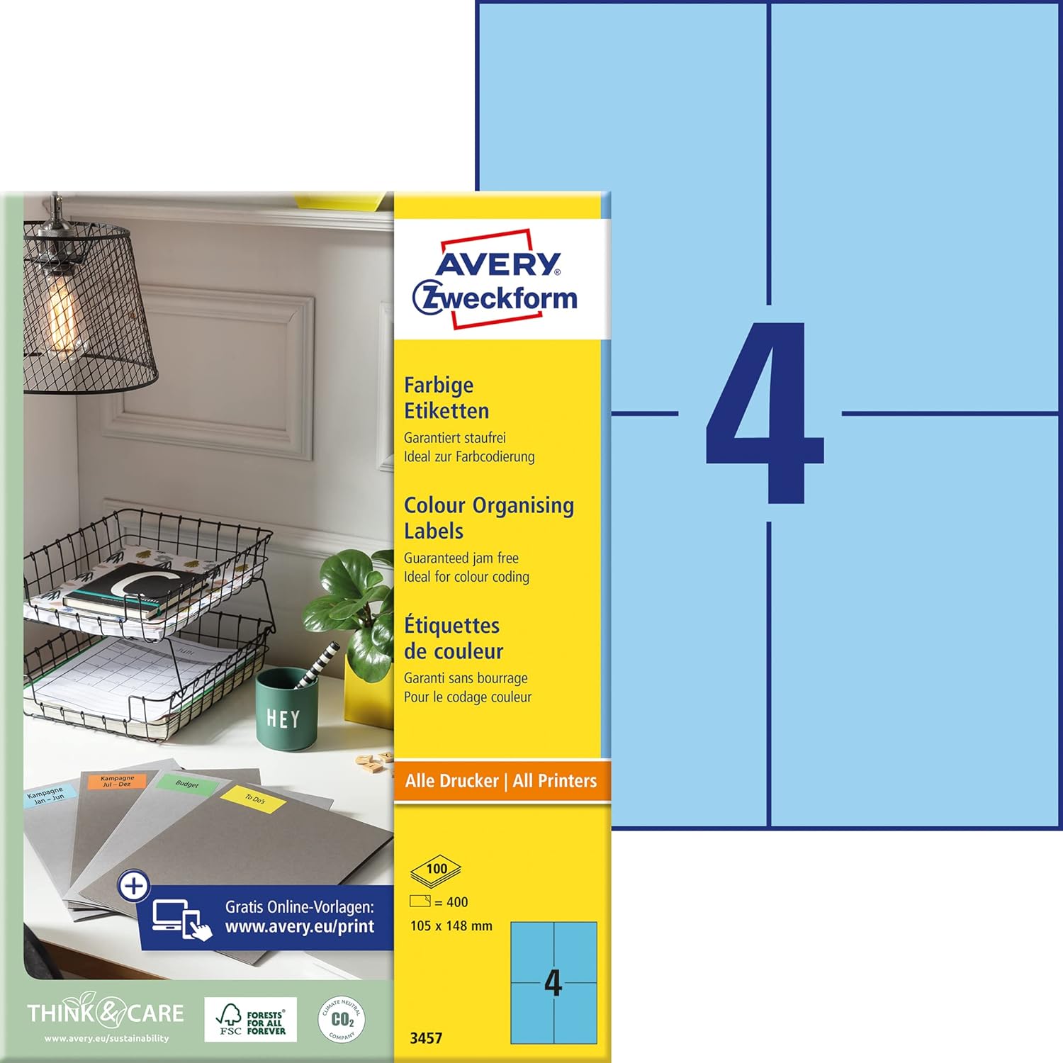 Avery Zweckform 3457 Universal Labels 105 x 148 mm 100 Sheets Coloured