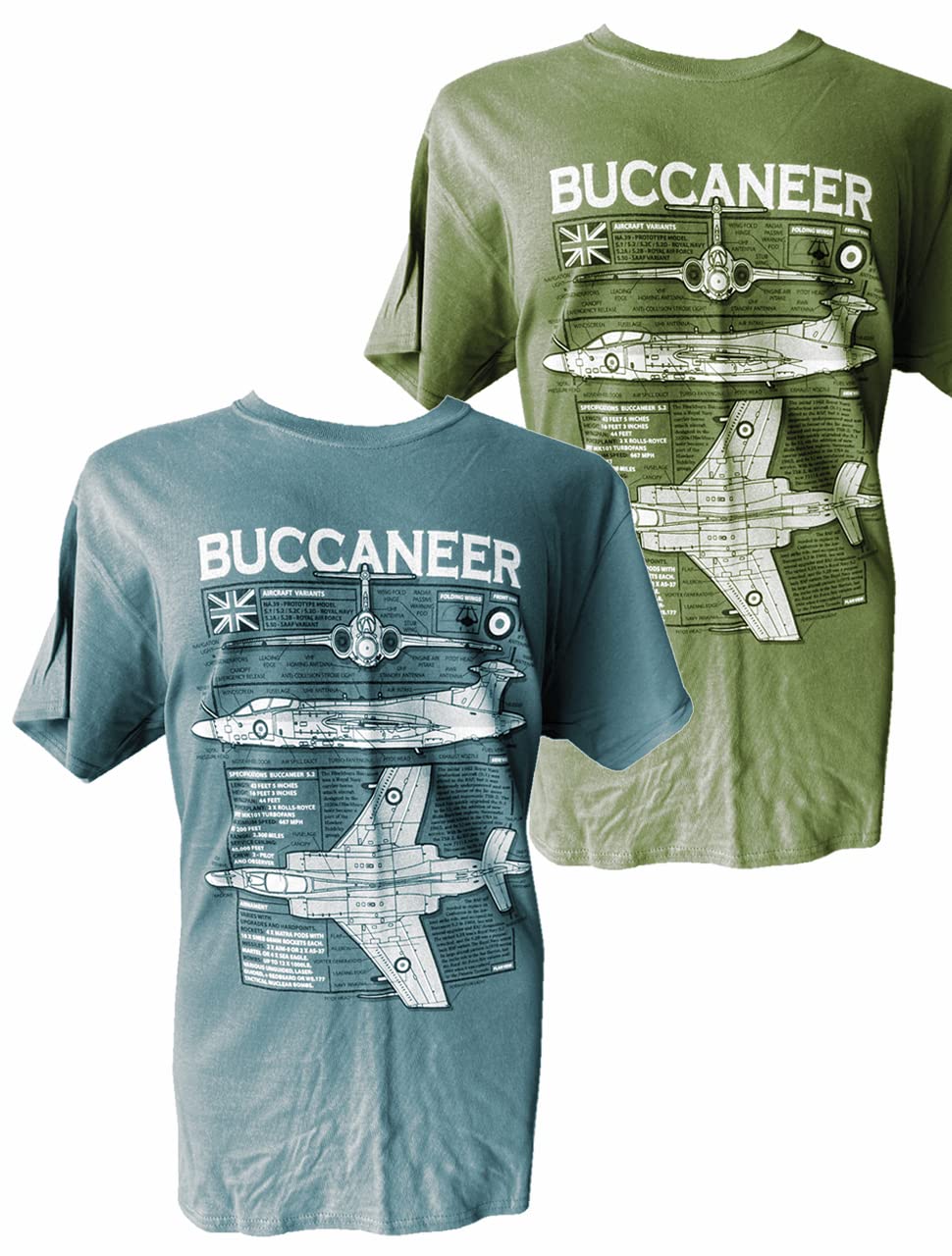 The Wooden Model Company Ltd Blackburn Buccaneer RAF Cold War Military Aircraft T Shirt Blueprint Design Olive Green