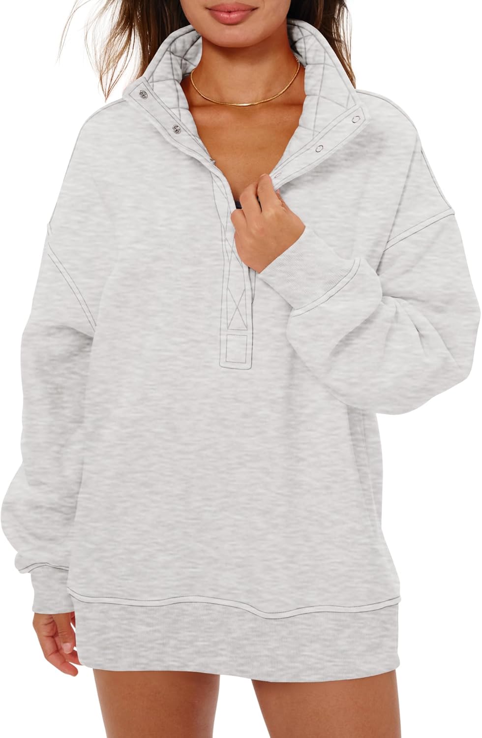 Gacaky Womens Oversized Sweatshirts Casual Button Henley Neck Long Sleeve Pullover Fleece Loose Fit Fall Tops Fashion Outfits - Image 2