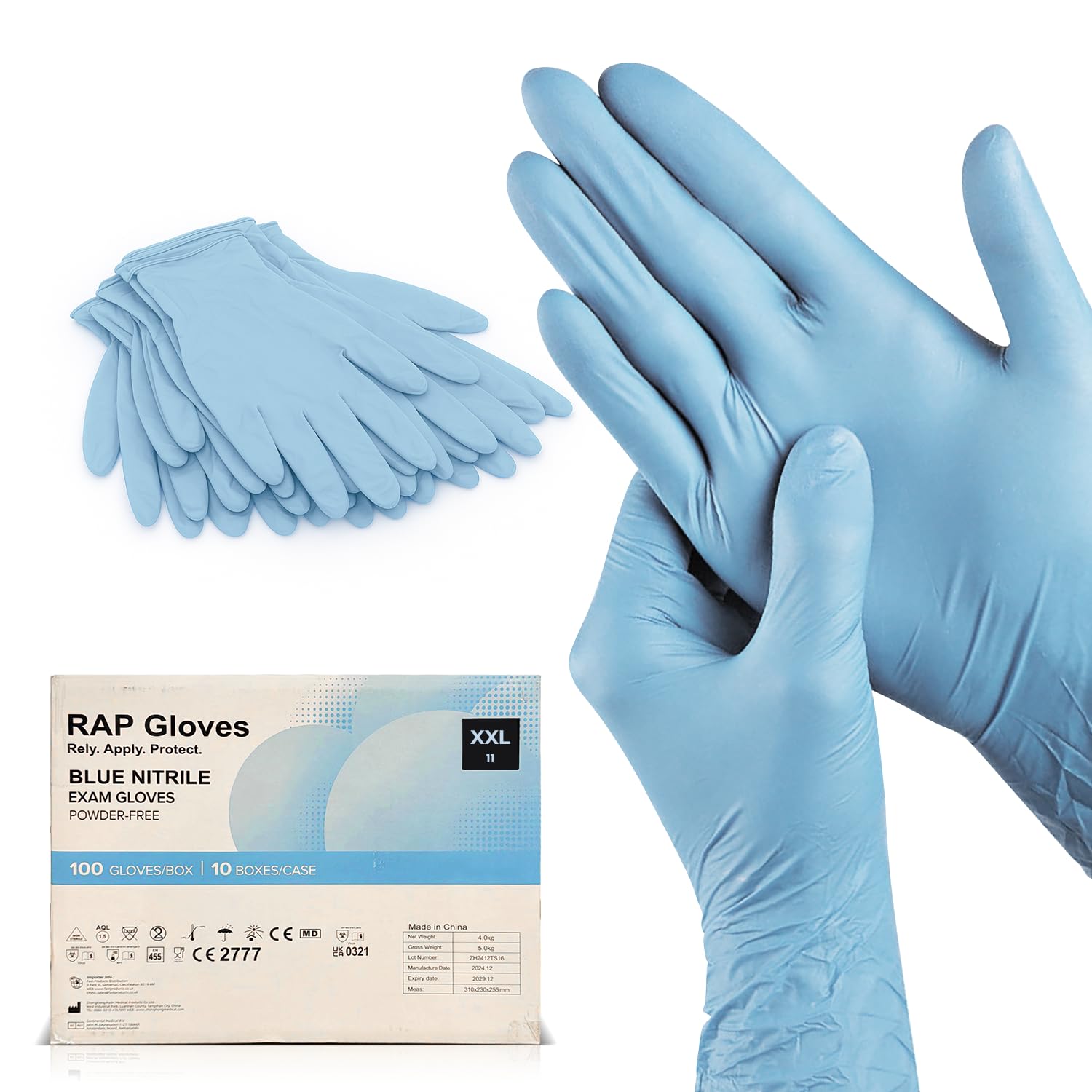 RAP Blue Nitrile Disposable Gloves XXL Pack of 1000 – Professional, Powder-Free, Latex-Free, Extra Strong Exam & Hygene Gloves, Multi-Purpose Cleaning & Food Prep Safe Examination Gloves.